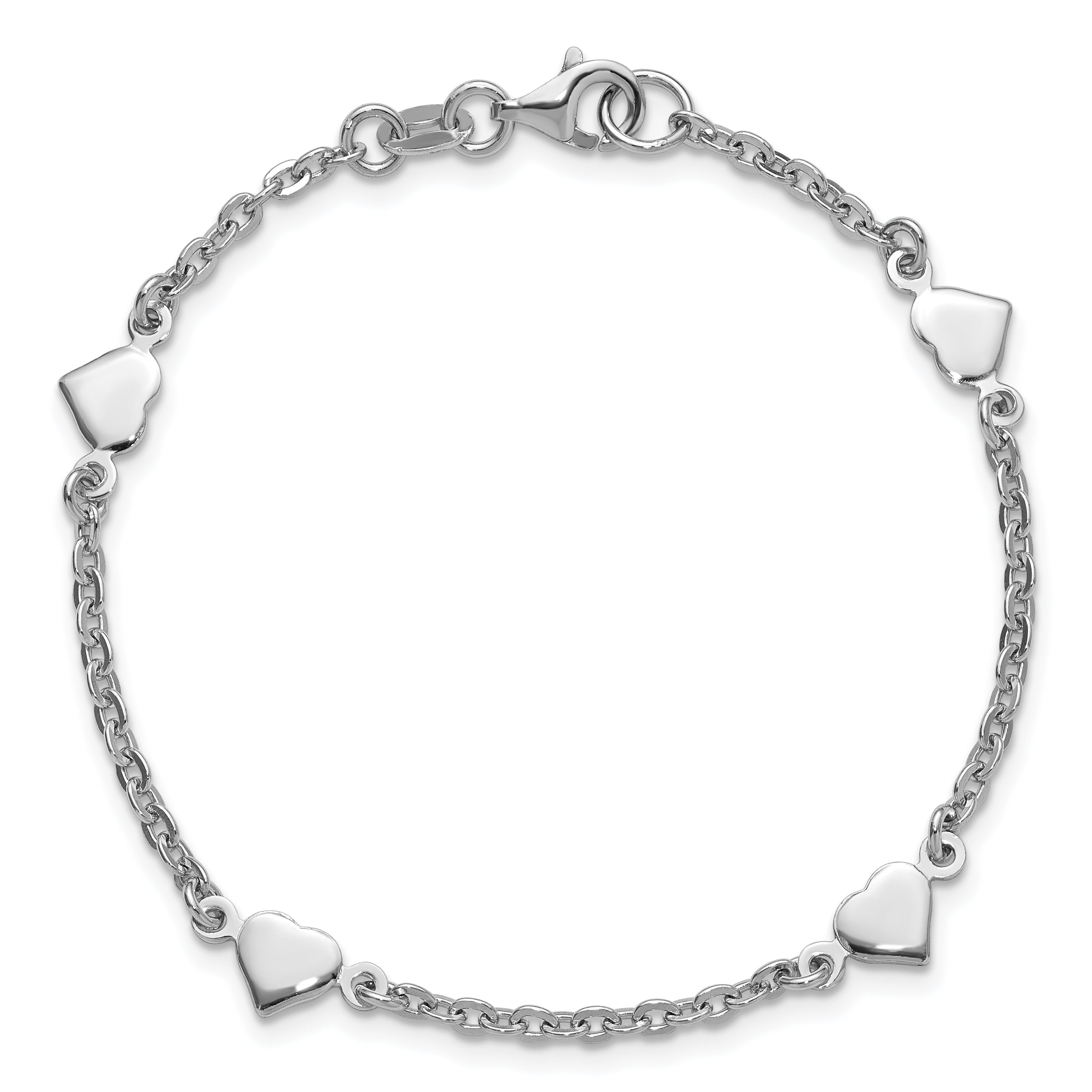 Sterling Silver RH-plated Polished Heart Bracelet