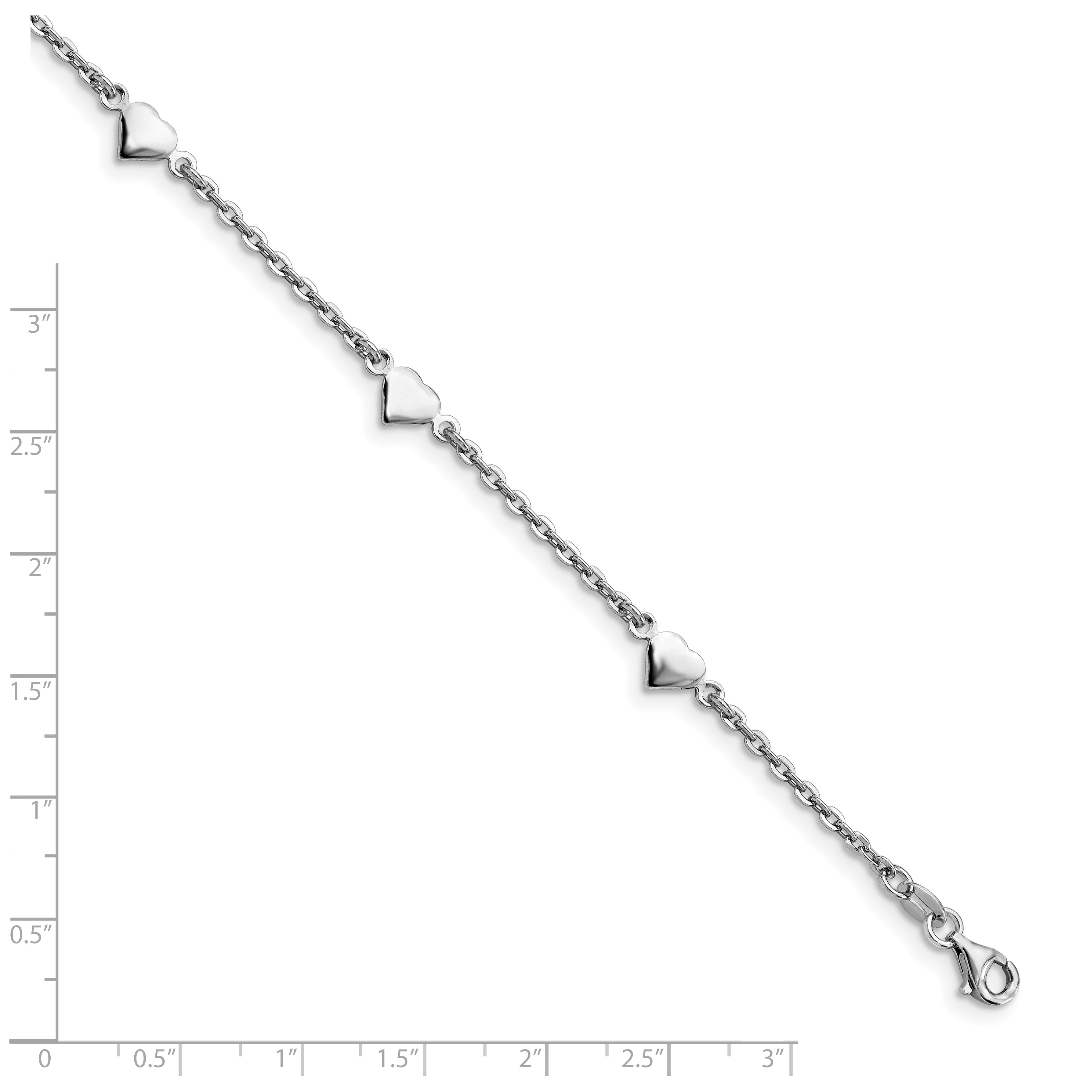 Sterling Silver RH-plated Polished Heart Bracelet