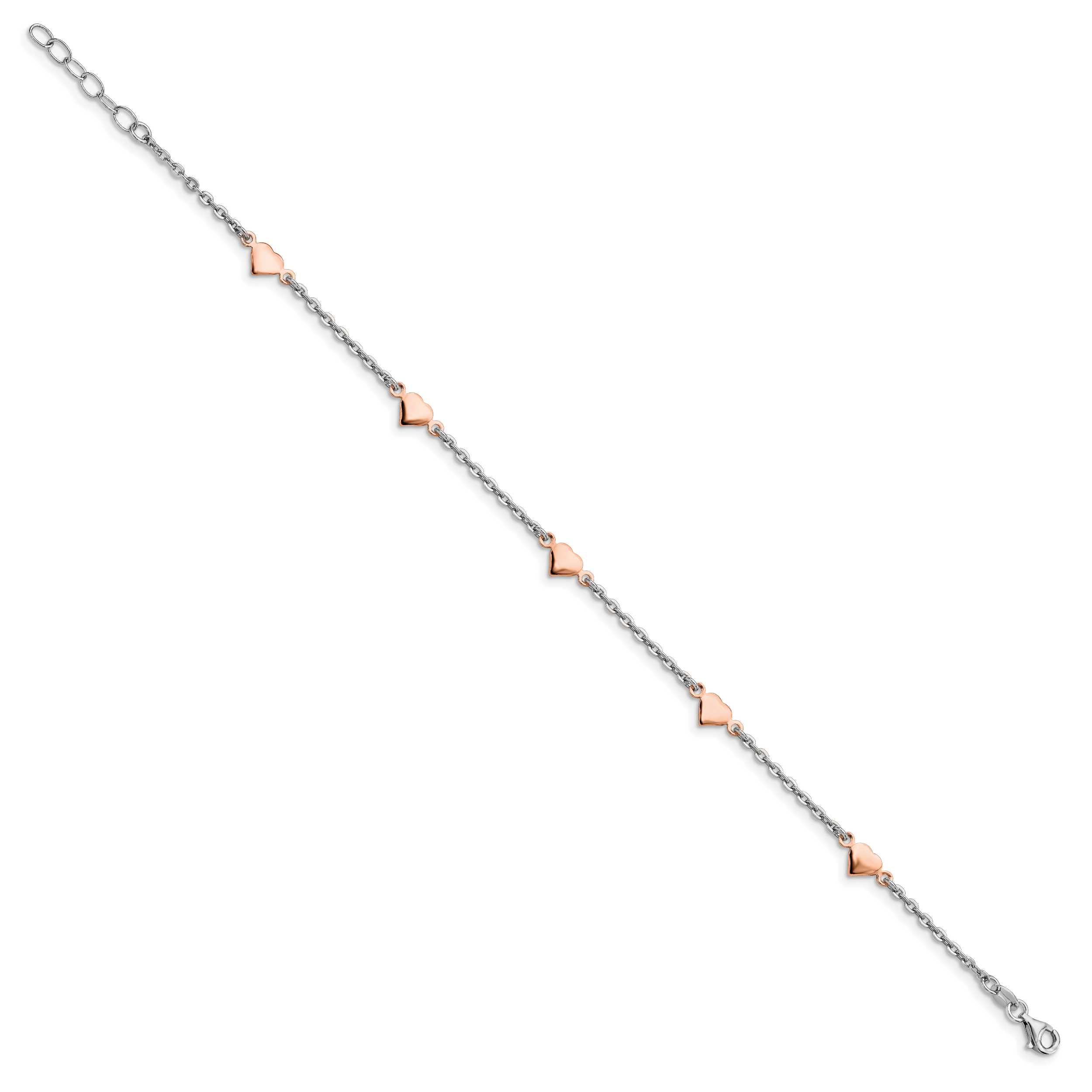 Sterling Silver Rhodium and Rose Gold-plated Heart  9 inch Plus 1 inch Extender - Total 10 inch Anklet Secondary image