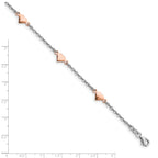 Sterling Silver Rhodium and Rose Gold-plated Heart  9 inch Plus 1 inch Extender - Total 10 inch Anklet