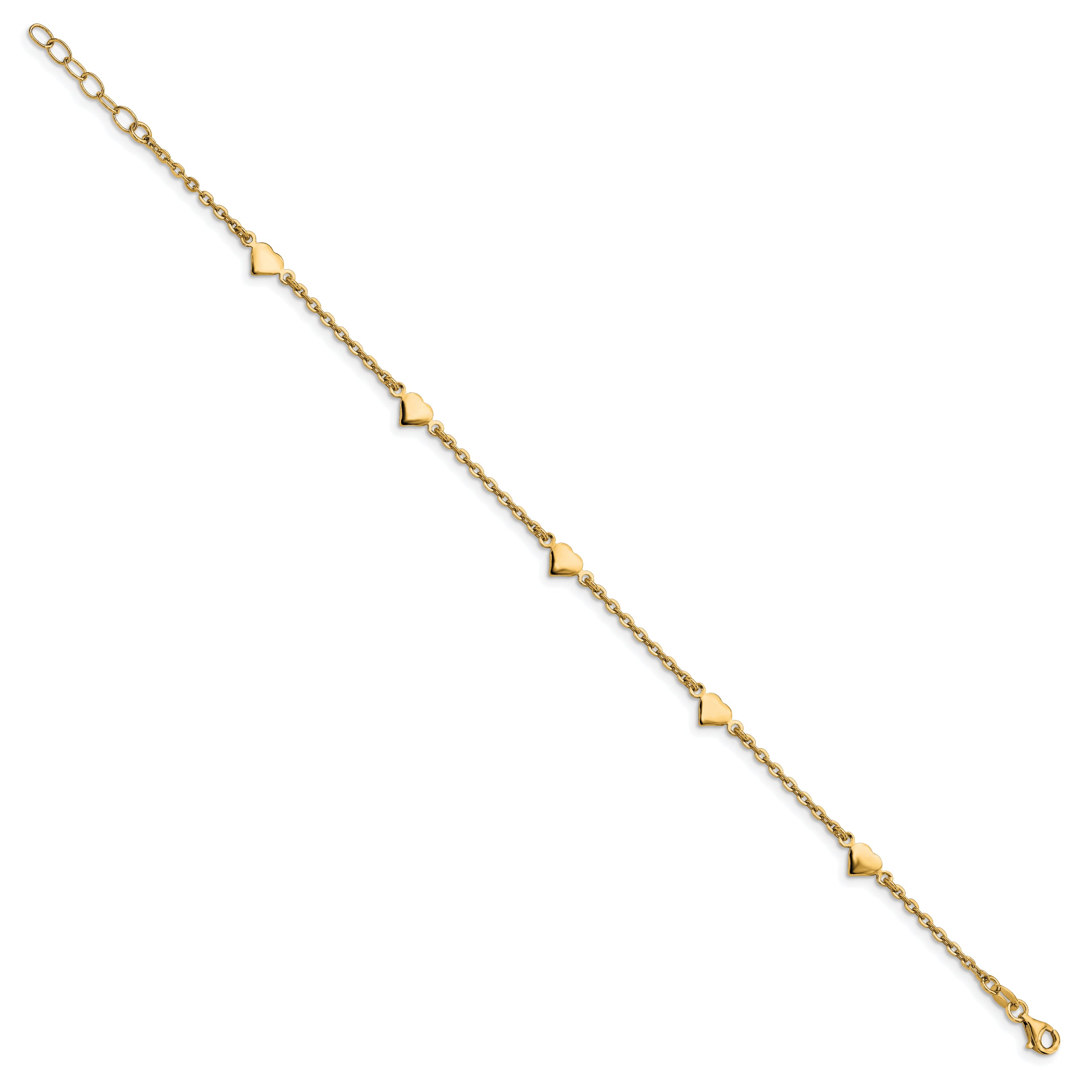 Sterling Silver Gold-plated Heart 5-Station 9 inch Plus 0.5 inch Extender - Total 9.5 inch Anklet