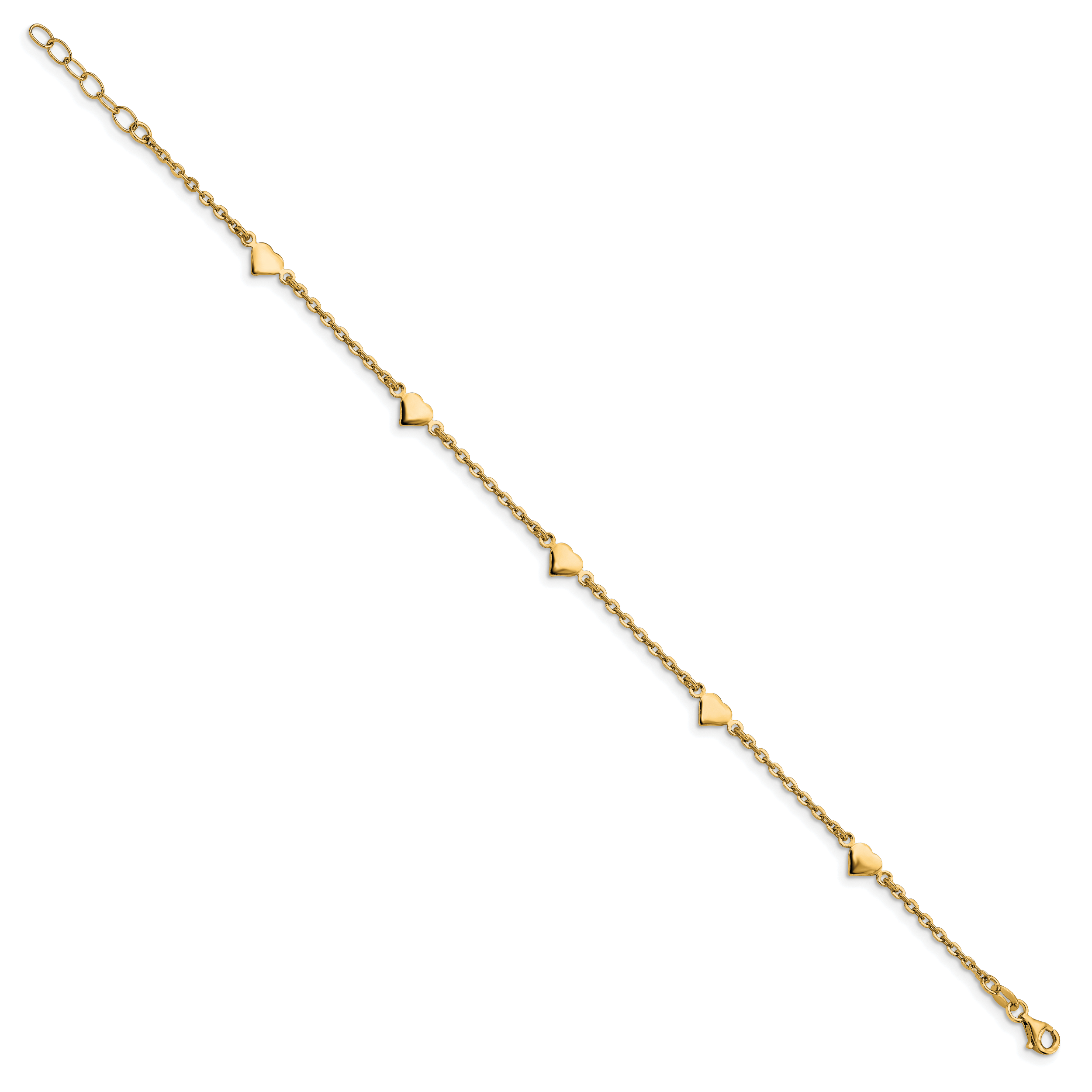 Sterling Silver Gold-plated Heart 5-Station 9 inch Plus 0.5 inch Extender - Total 9.5 inch Anklet Secondary image
