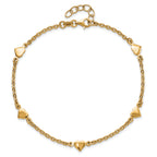 Sterling Silver Gold-plated Heart 5-Station 9 inch Plus 0.5 inch Extender - Total 9.5 inch Anklet
