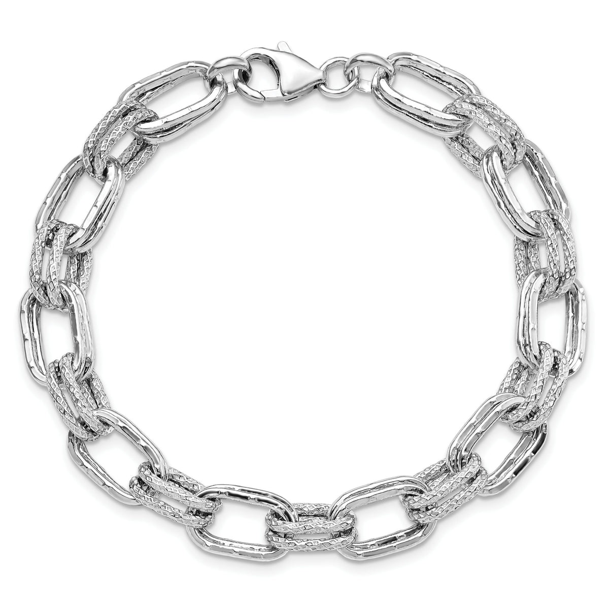 Link Bracelet in Sterling Silver, Textured, 7.5 Inch - Sophia Jewelers