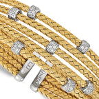 Sterling Silver Rhodium-plated Gold-plated CZ Woven Flexible Cuff
