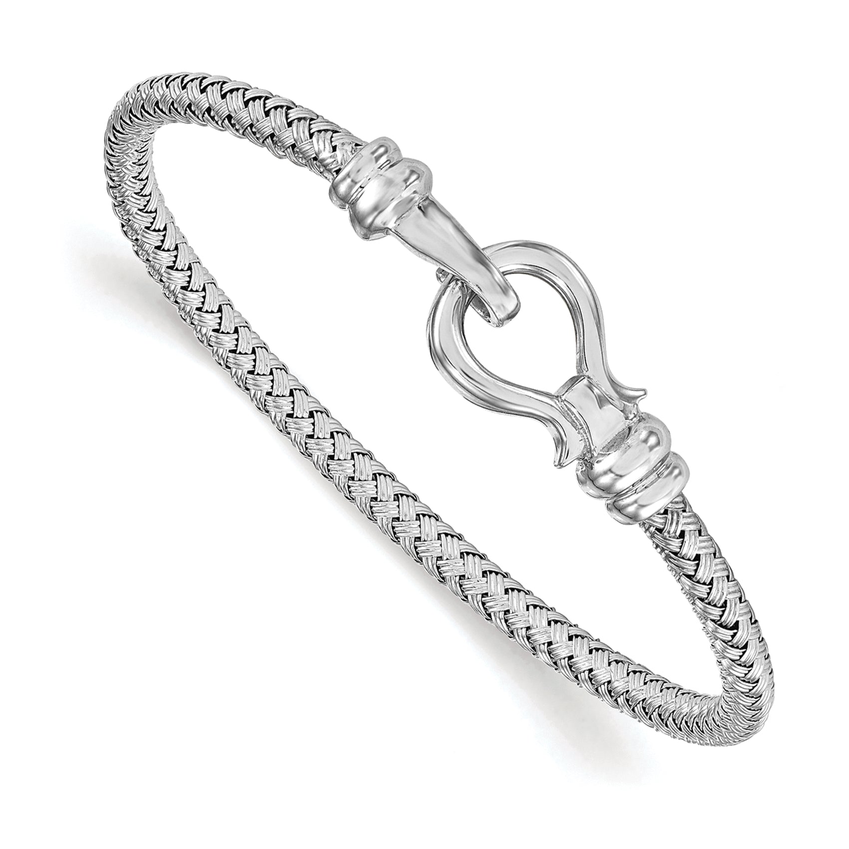 Sterling Silver Hook Rhodium-Rhodium-Plated Bangle