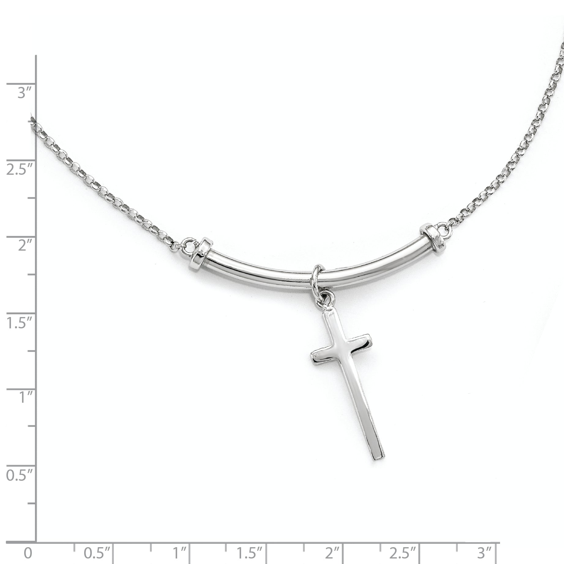 Sterling Silver RH-plated Polished Cross w/1in ext. Necklace