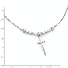 Sterling Silver RH-plated Polished Cross w/1in ext. Necklace