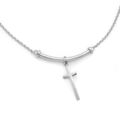 Sterling Silver RH-plated Polished Cross w/1in ext. Necklace
