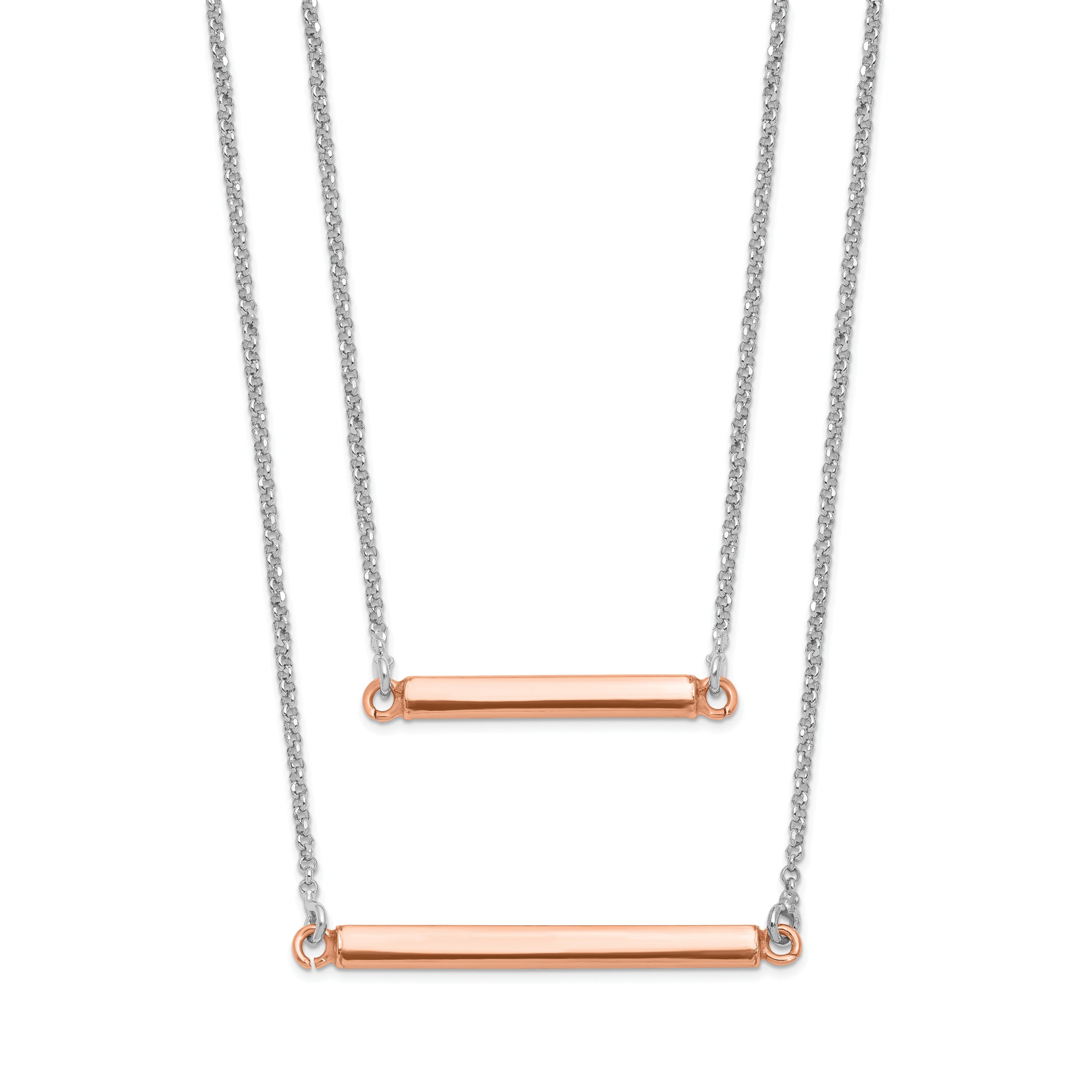Sterling Silver RH-plt Fancy  Rose-tone Bar w/2in ext. Necklace