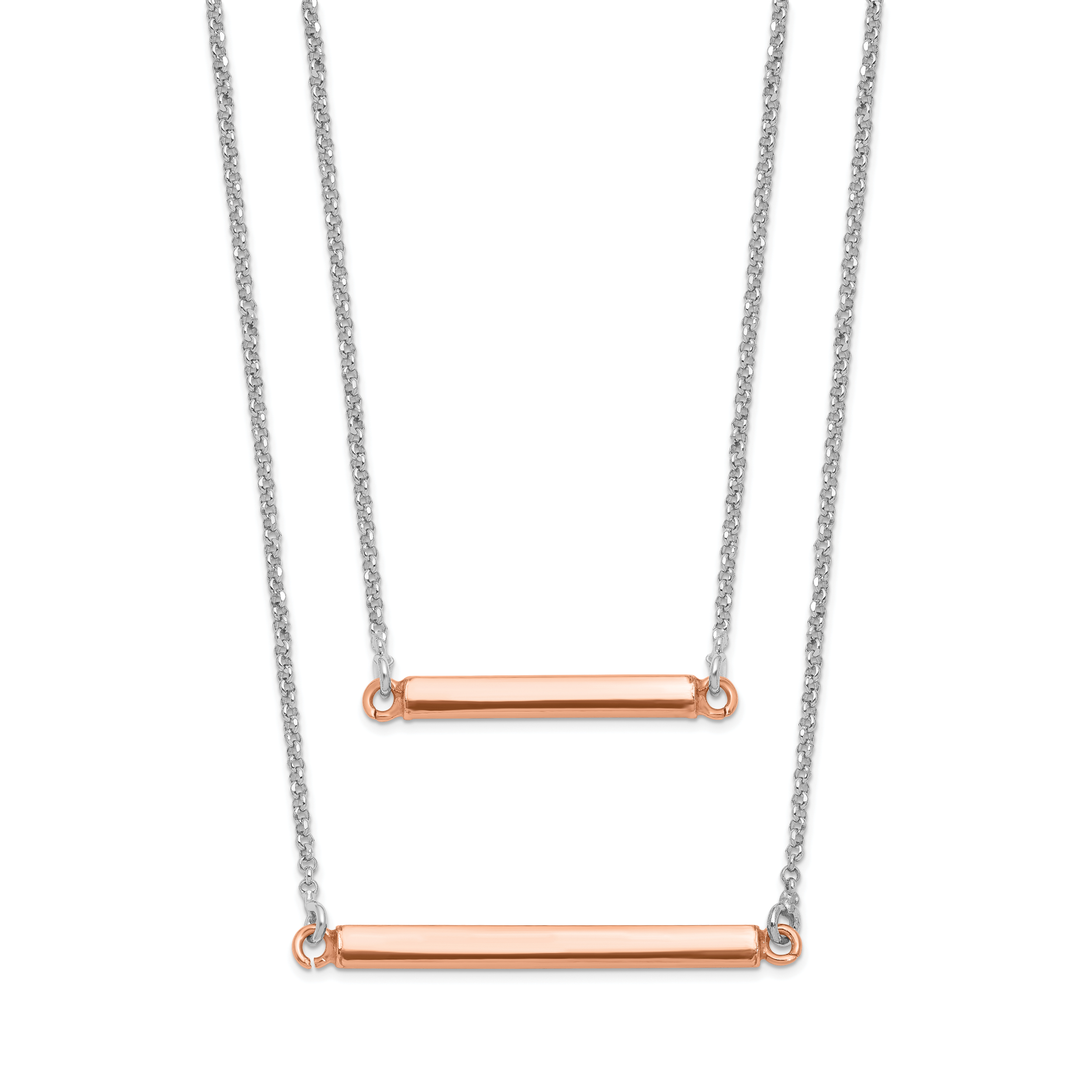 Sterling Silver RH-plt Fancy  Rose-tone Bar w/2in ext. Necklace Secondary image