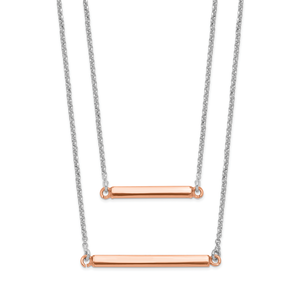 Sterling Silver RH-plt Fancy  Rose-tone Bar w/2in ext. Necklace