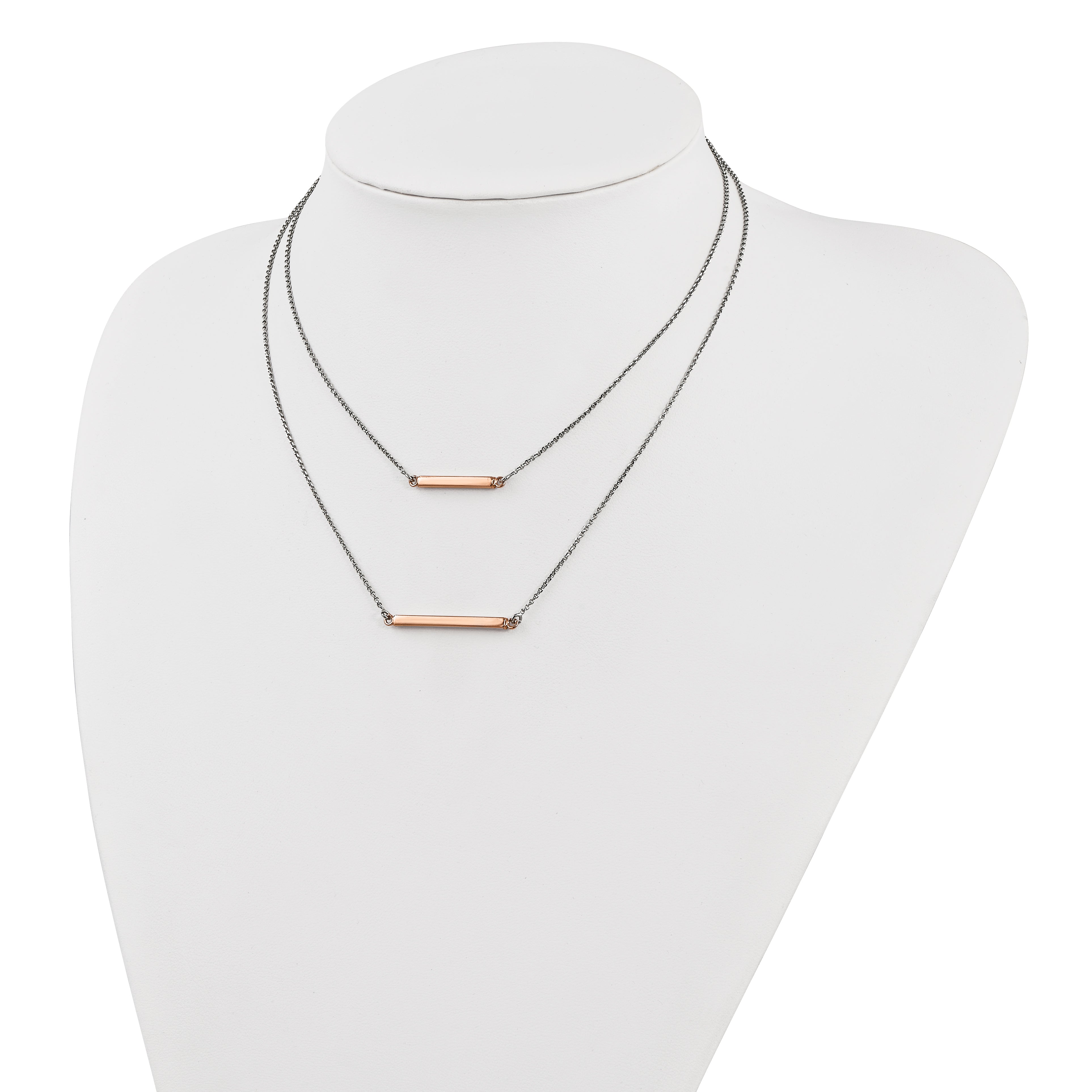 Sterling Silver RH-plt Fancy  Rose-tone Bar w/2in ext. Necklace