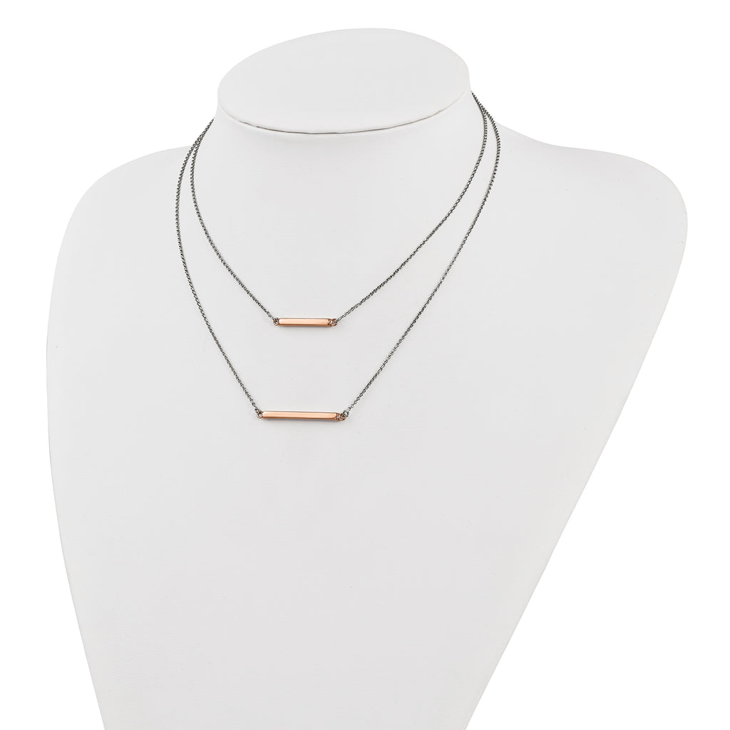 Sterling Silver RH-plt Fancy  Rose-tone Bar w/2in ext. Necklace