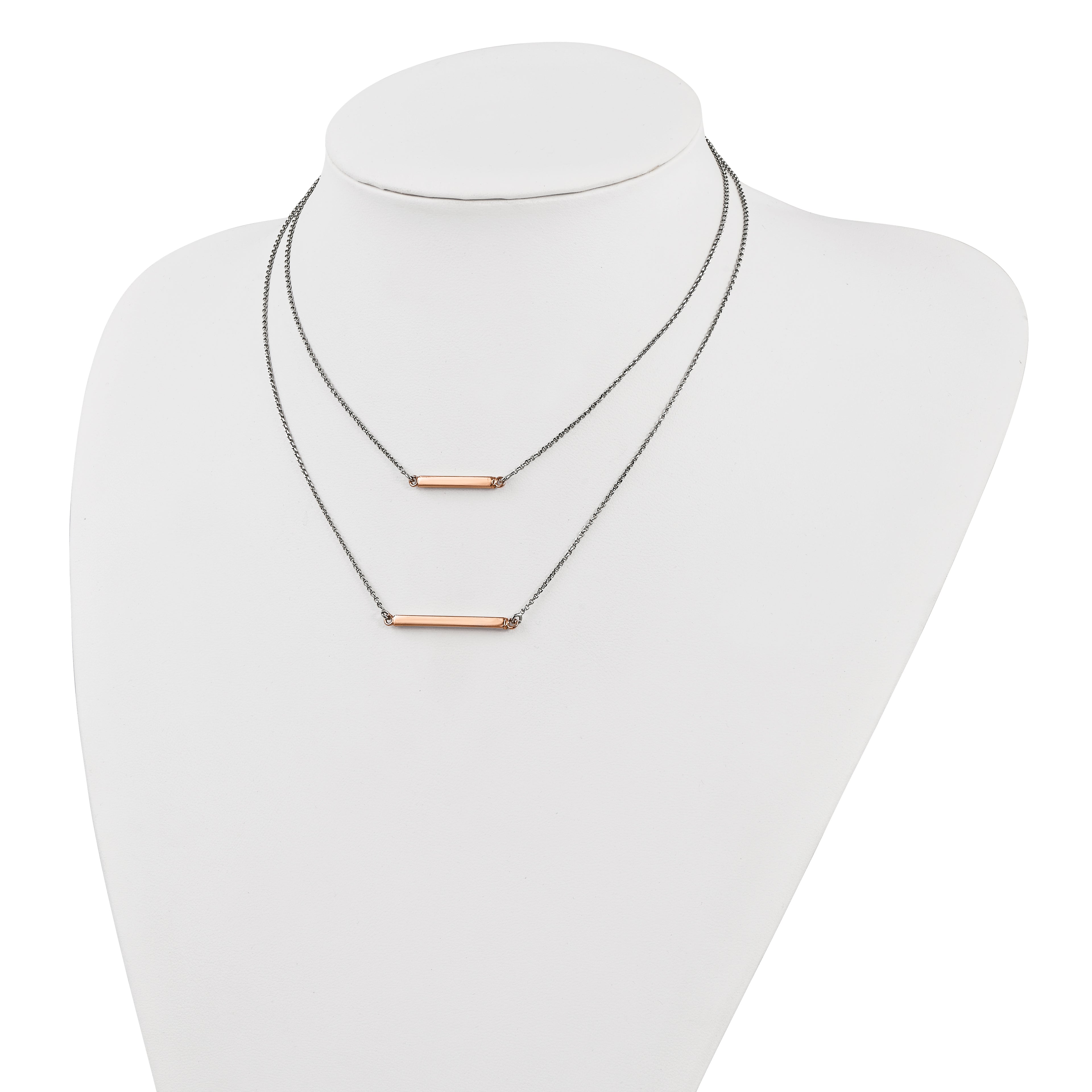 Sterling Silver RH-plt Fancy  Rose-tone Bar w/2in ext. Necklace