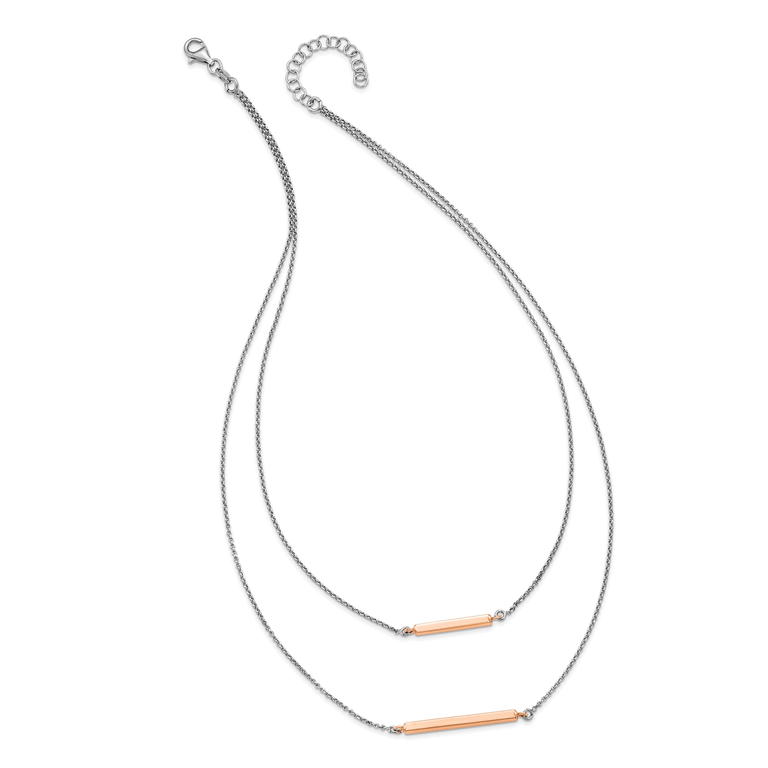 Sterling Silver RH-plt Fancy  Rose-tone Bar w/2in ext. Necklace
