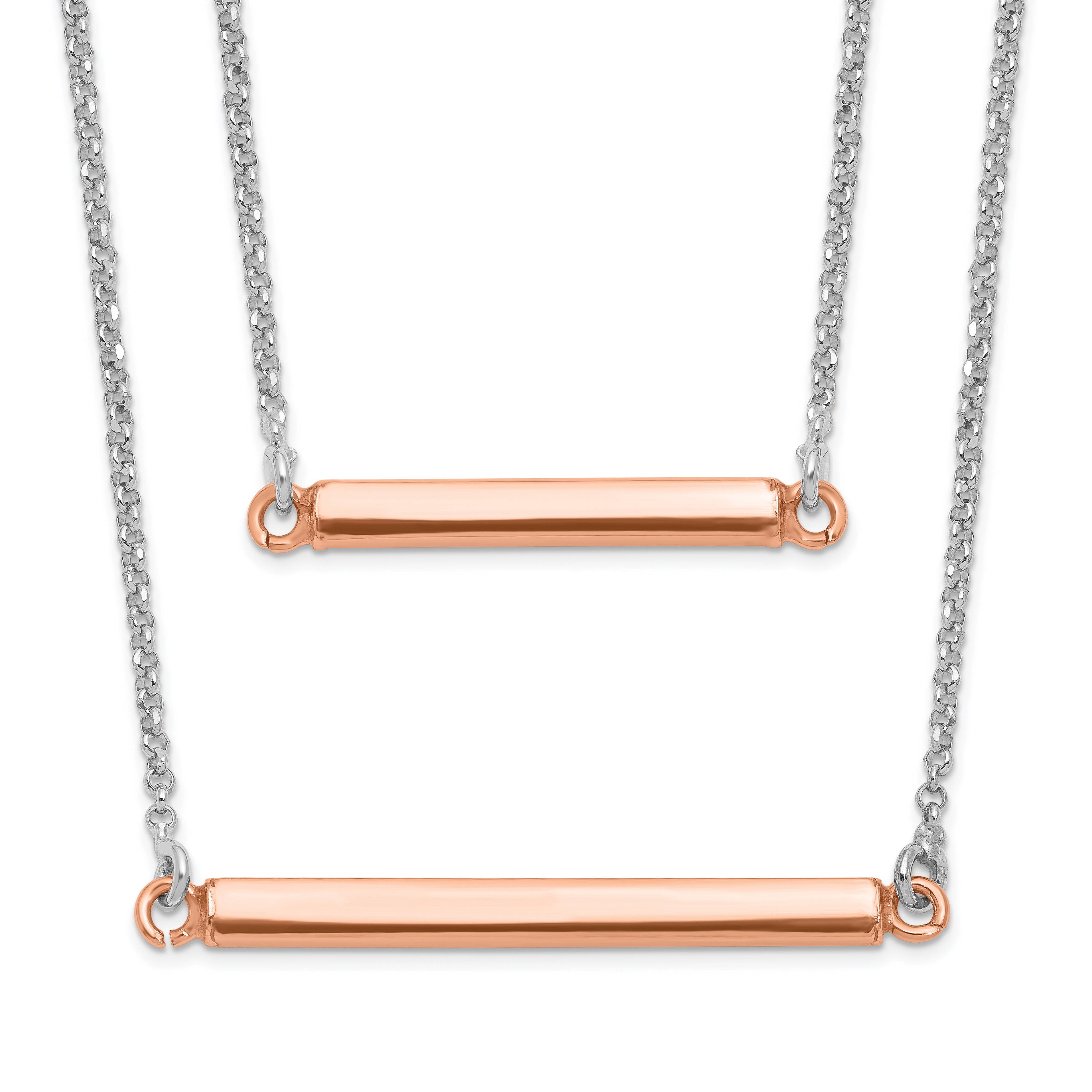Sterling Silver RH-plt Fancy  Rose-tone Bar w/2in ext. Necklace
