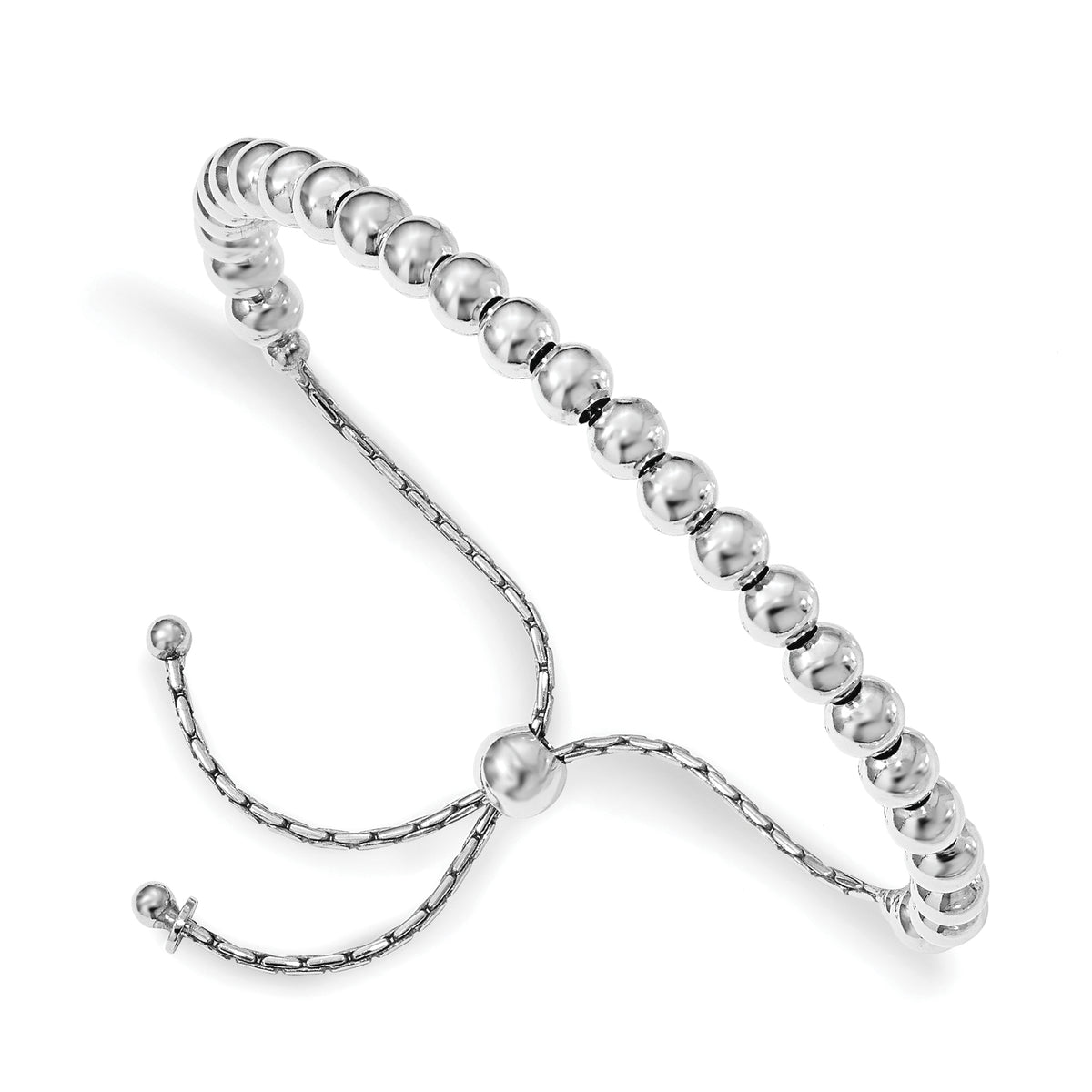 Sterling SilverRhodium-Rhodium-Plated Polished Beaded Adjustable Bracelet