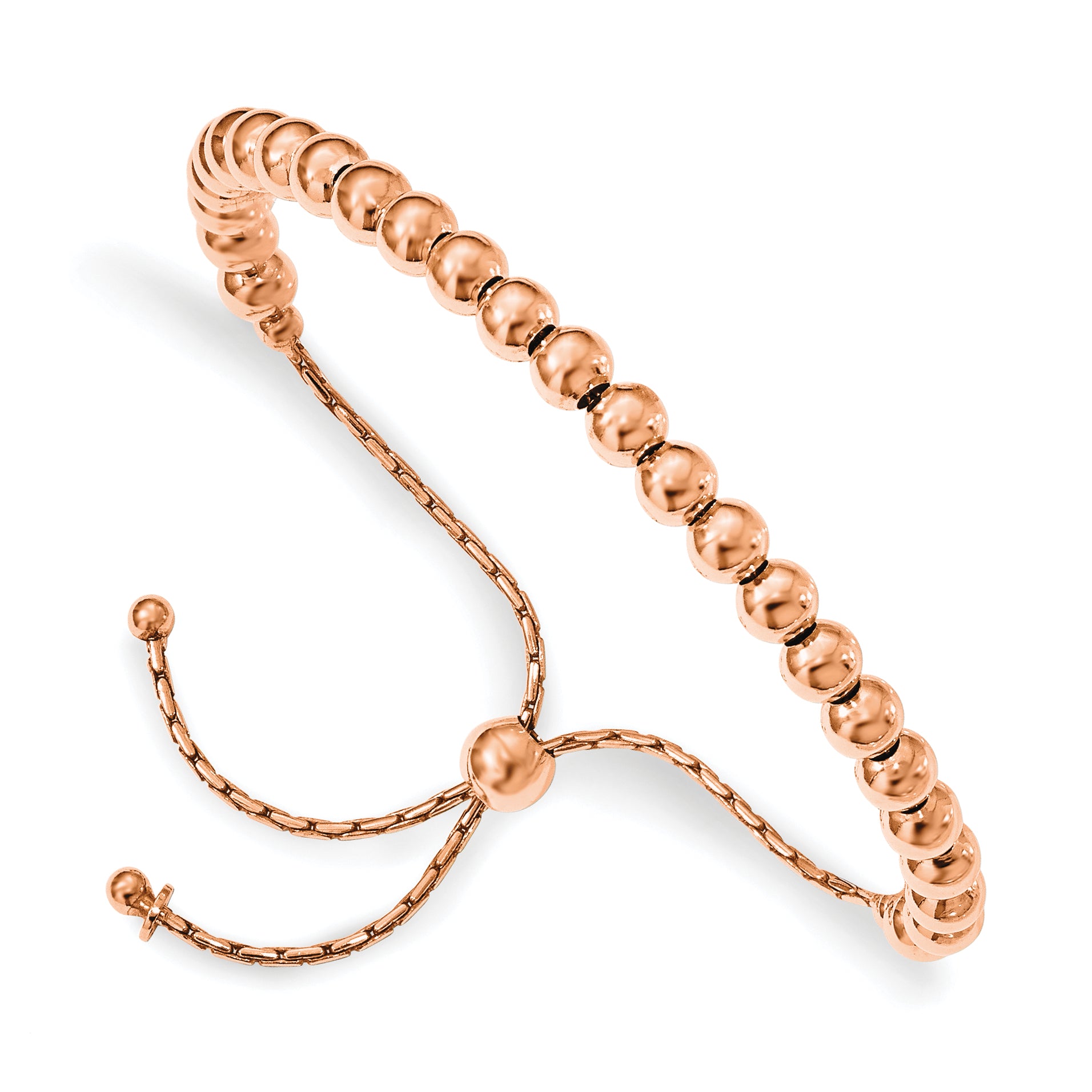 Sterling Silver Rose-tone Polished Beaded Adjustable Bracelet Main image