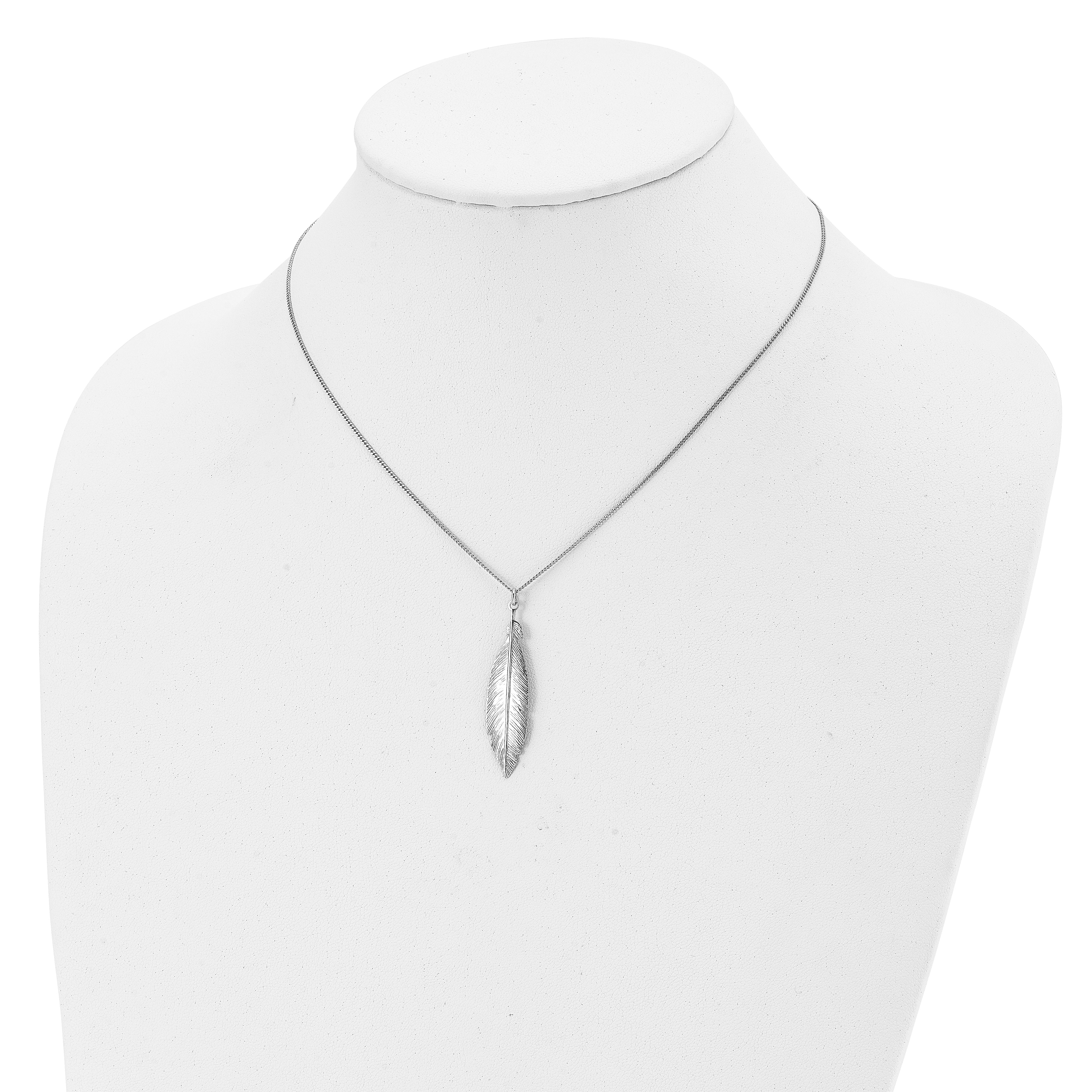 Sterling Silver Rhodium-plated Leaf w/1in ext. Necklace