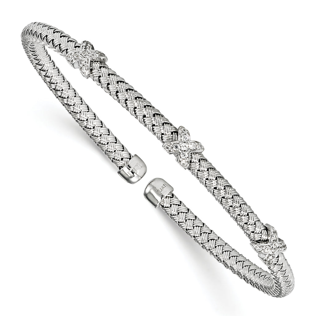 Sterling Silver Rhodium-Rhodium-Plated CZ Woven Cuff