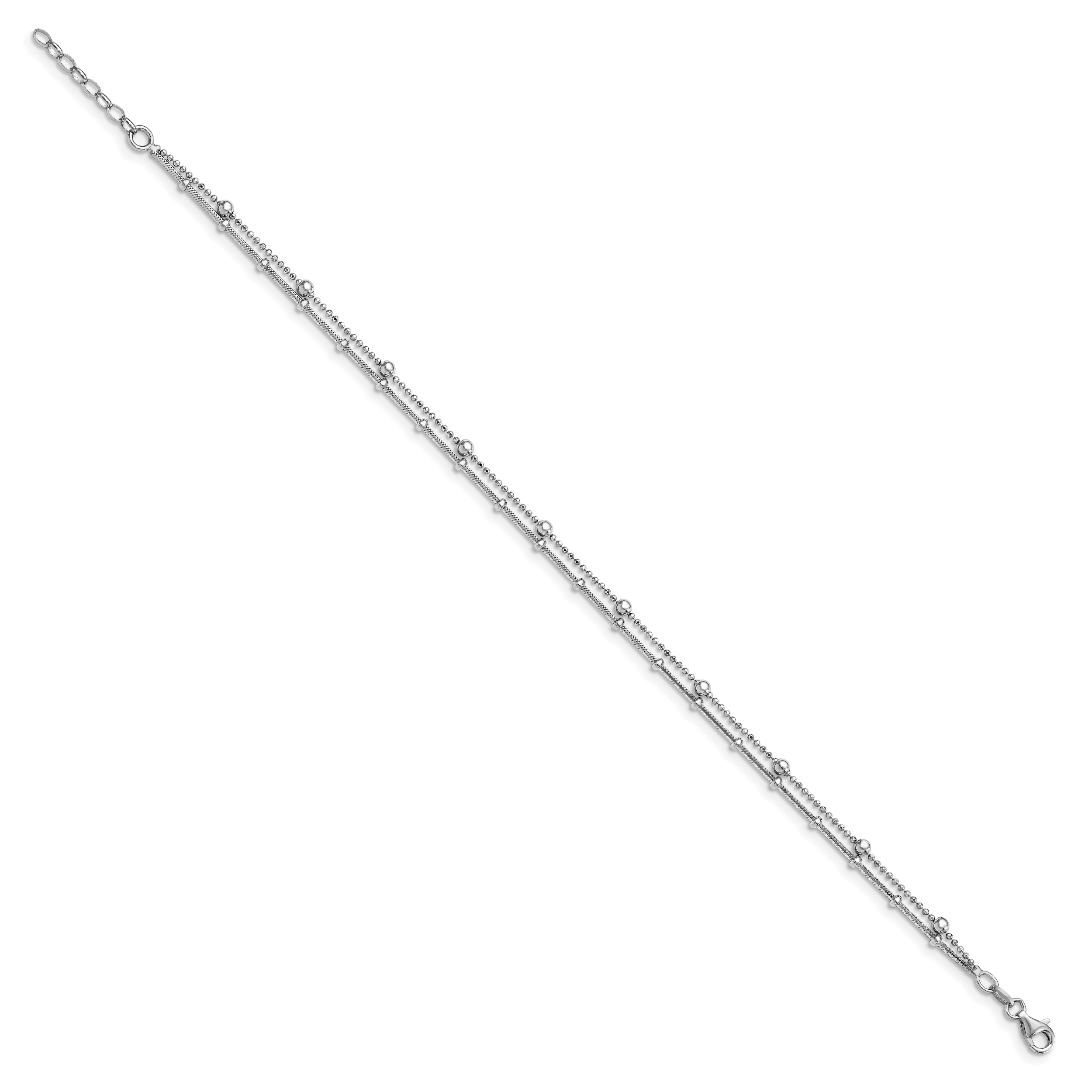 Sterling Silver RH-plated Double Strand w/.5in ext. Anklet Secondary image
