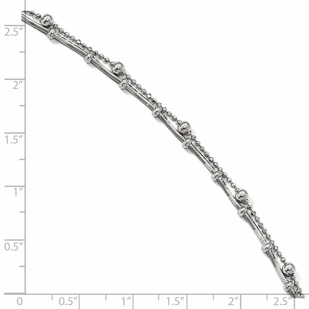 Sterling Silver RH-plated Double Strand w/.5in ext. Anklet