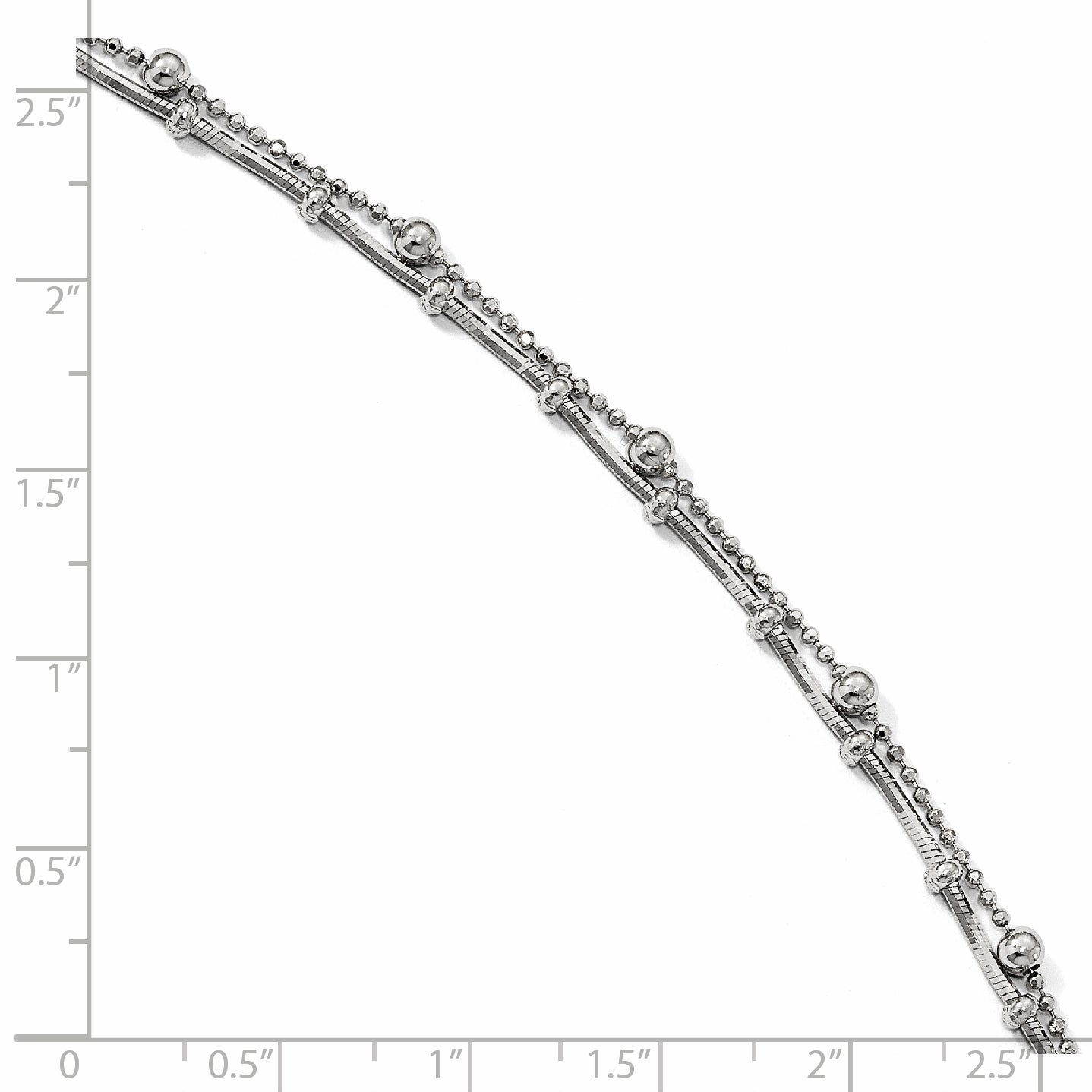 Sterling Silver RH-plated Double Strand w/.5in ext. Anklet