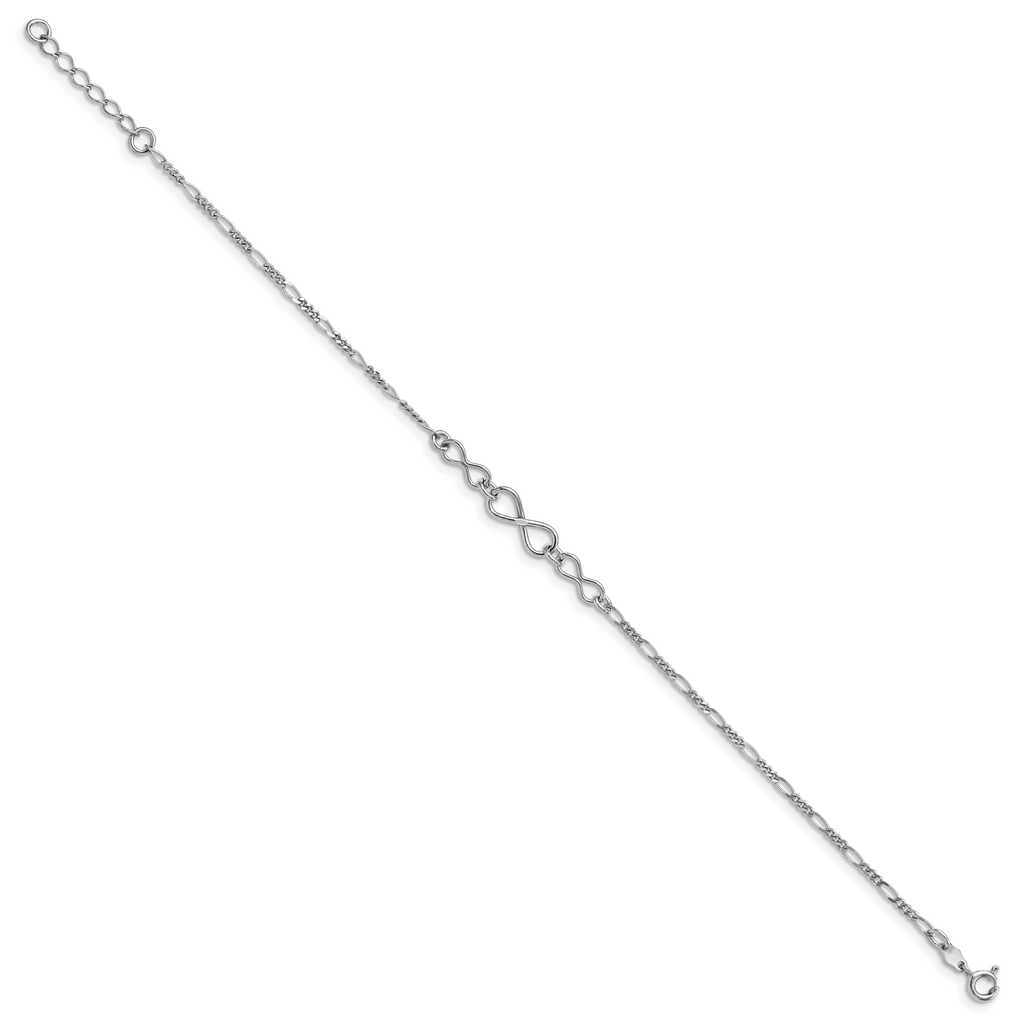 Sterling Silver Rhodium-plated Infinity 9 inch Plus 1 inch Extender - Total 10 inch Anklet