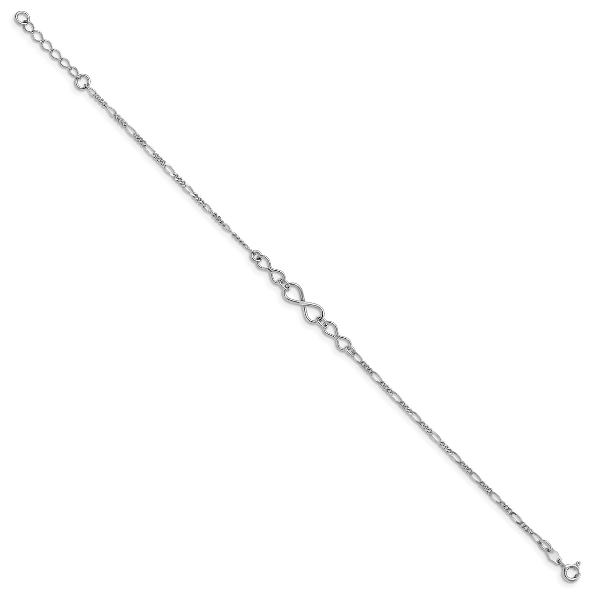 Sterling Silver Rhodium-plated Infinity 9 inch Plus 1 inch Extender - Total 10 inch Anklet
