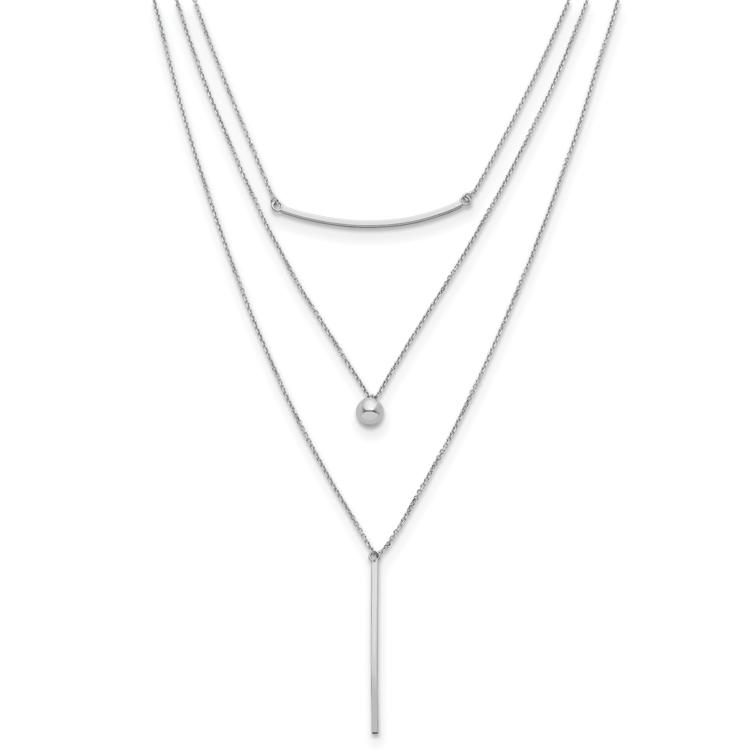 Sterling Silver RH-plated Three Strand w/2in ext. Necklace