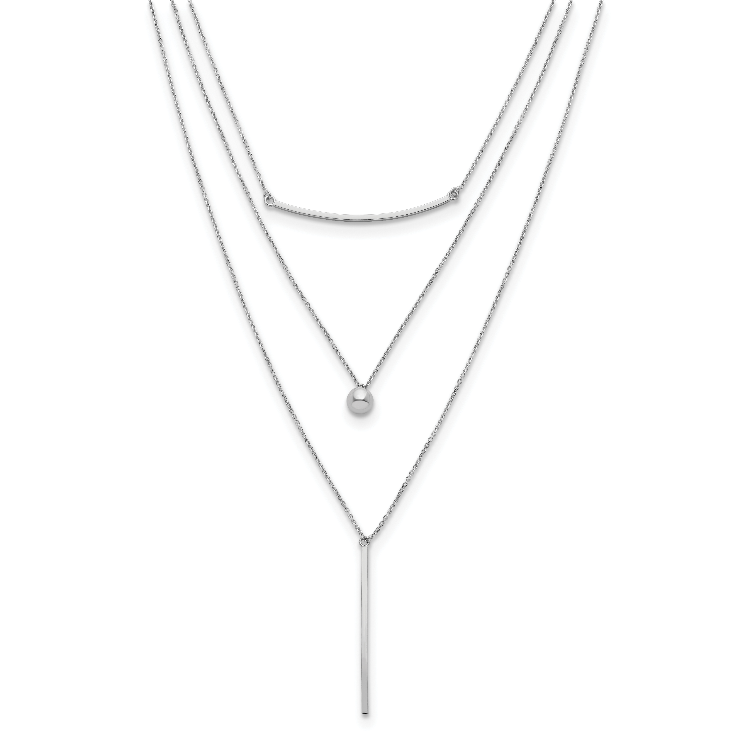 Sterling Silver RH-plated Three Strand w/2in ext. Necklace Secondary image