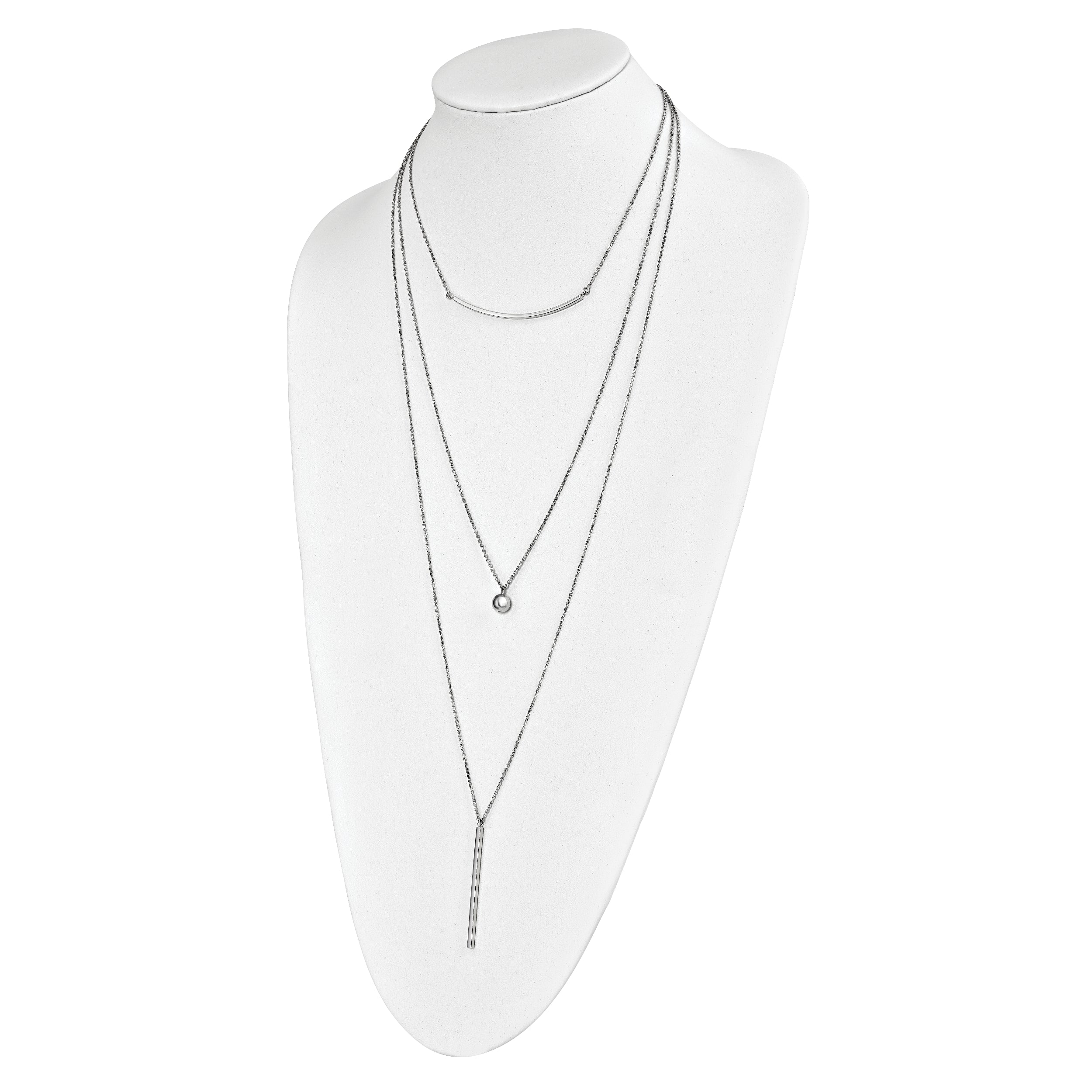 Sterling Silver RH-plated Three Strand w/2in ext. Necklace