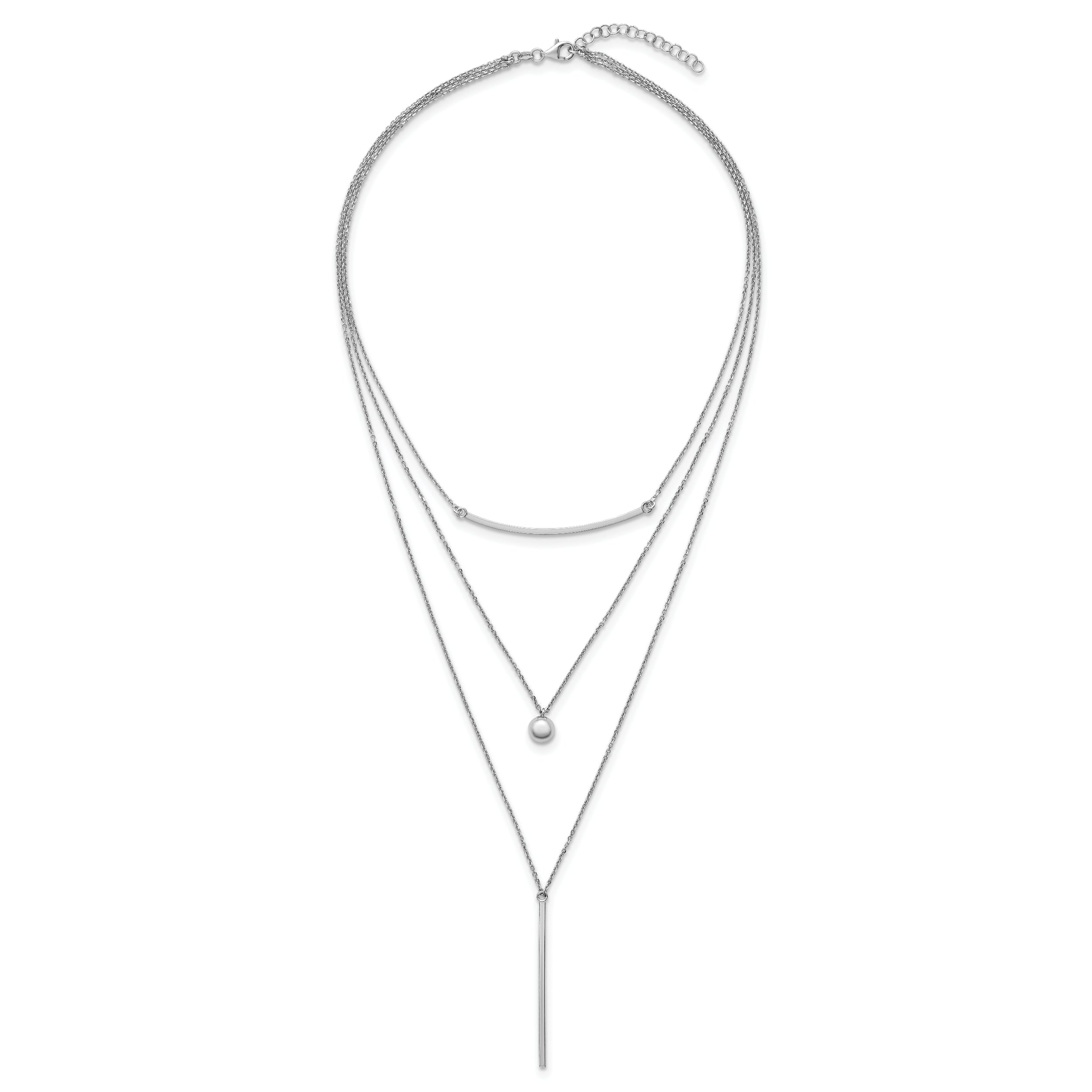 Sterling Silver RH-plated Three Strand w/2in ext. Necklace