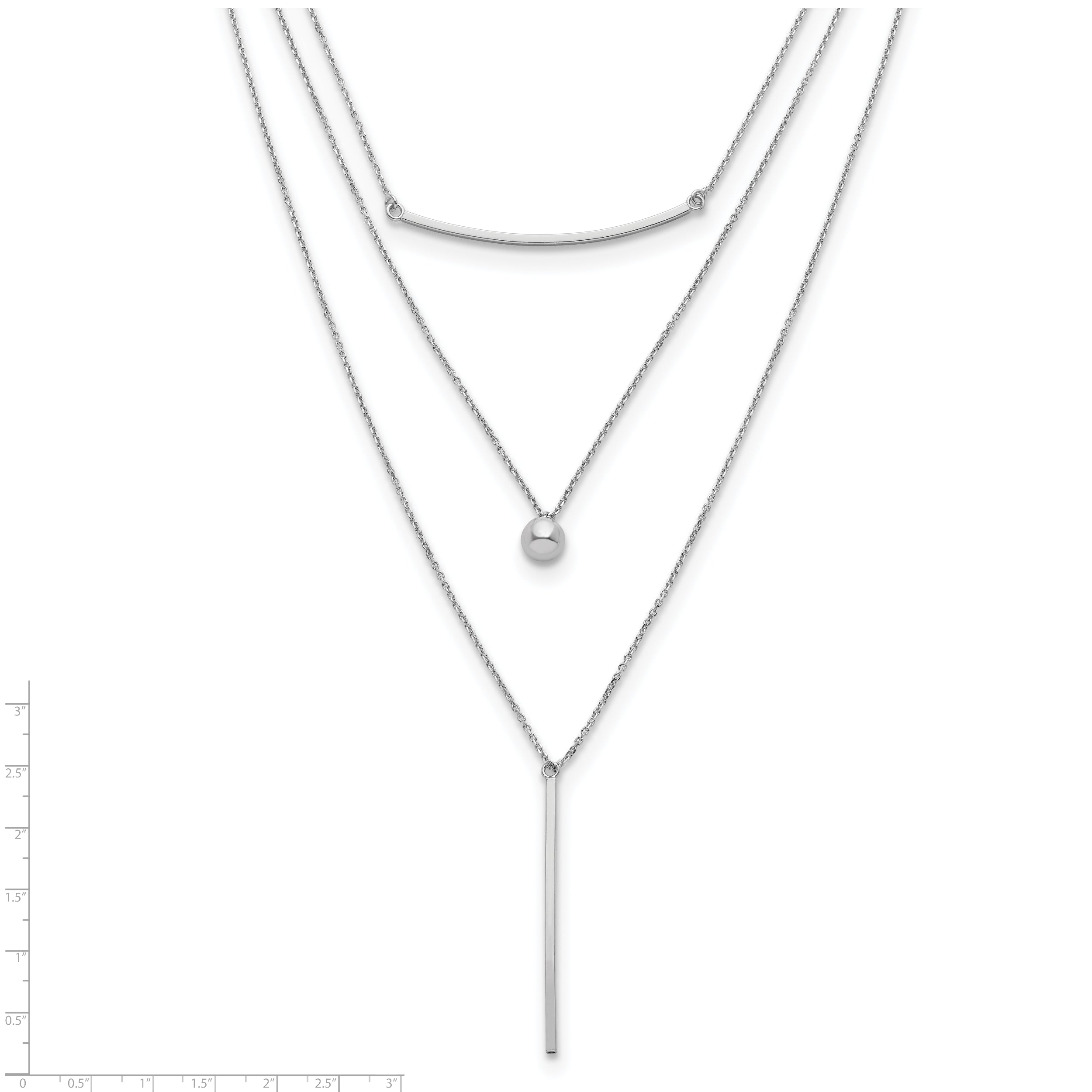 Sterling Silver RH-plated Three Strand w/2in ext. Necklace