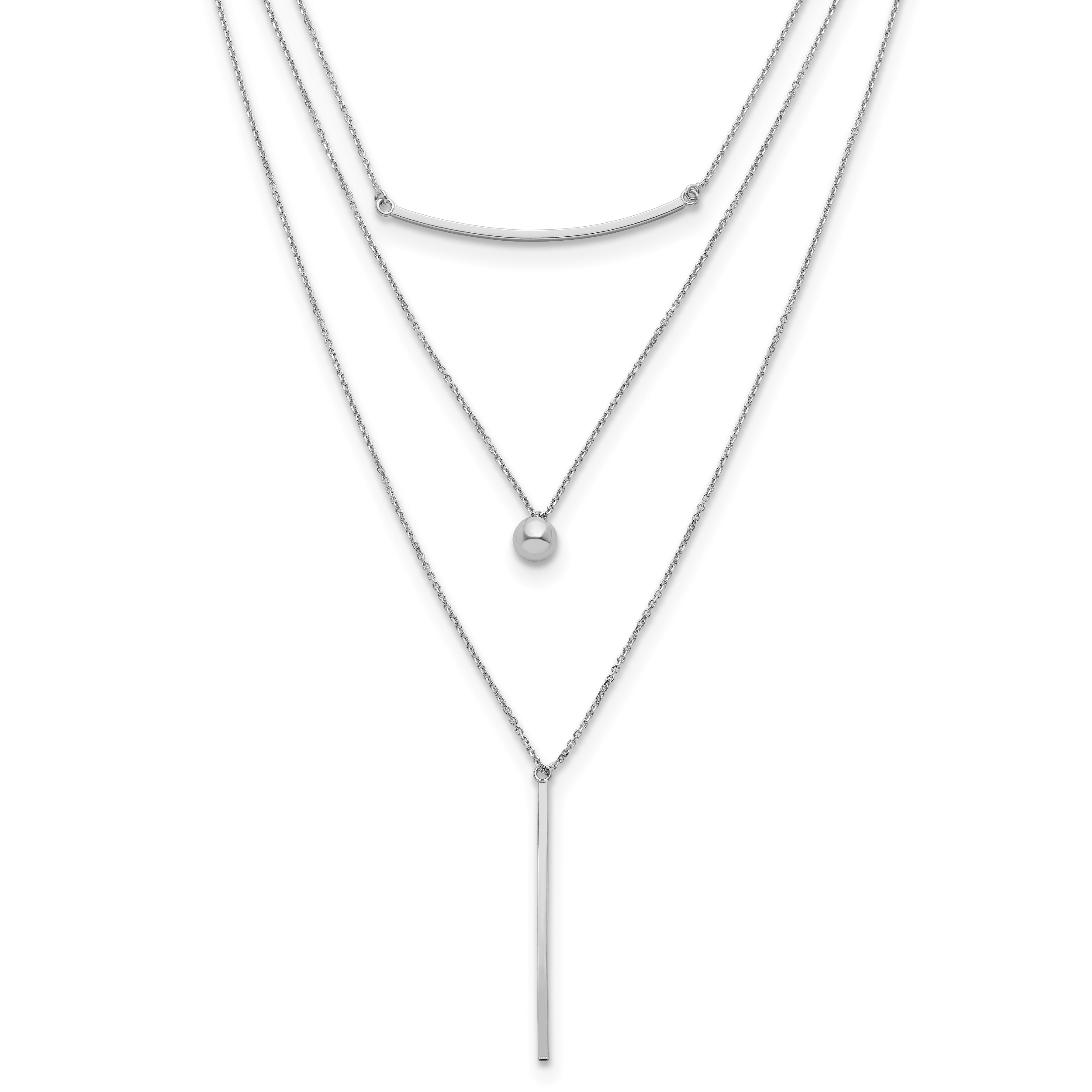Sterling Silver RH-plated Three Strand w/2in ext. Necklace Main image