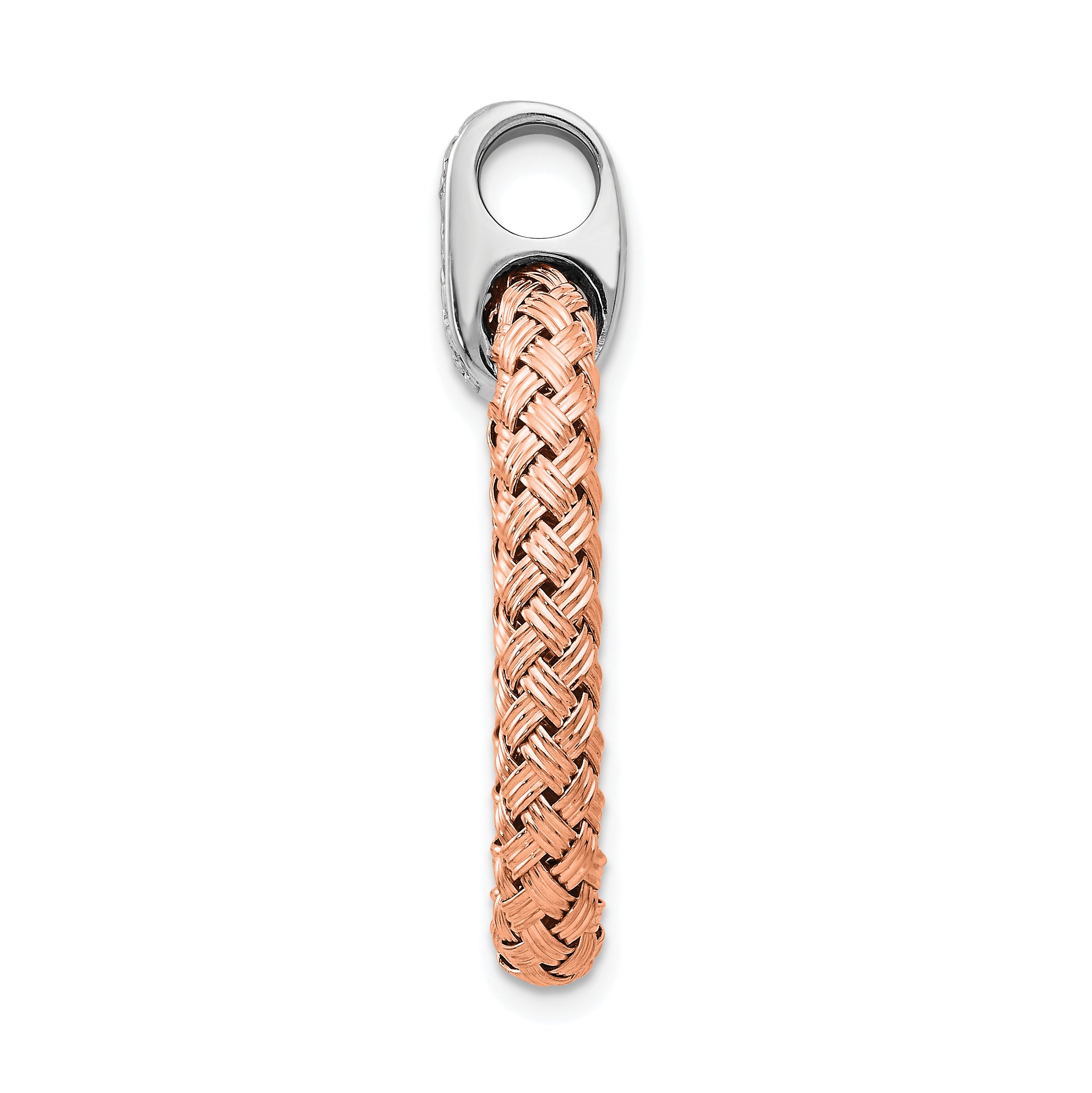 Sterling Silver RH-plate Rose Gold-plate CZ Braided Oval Pendant Secondary image