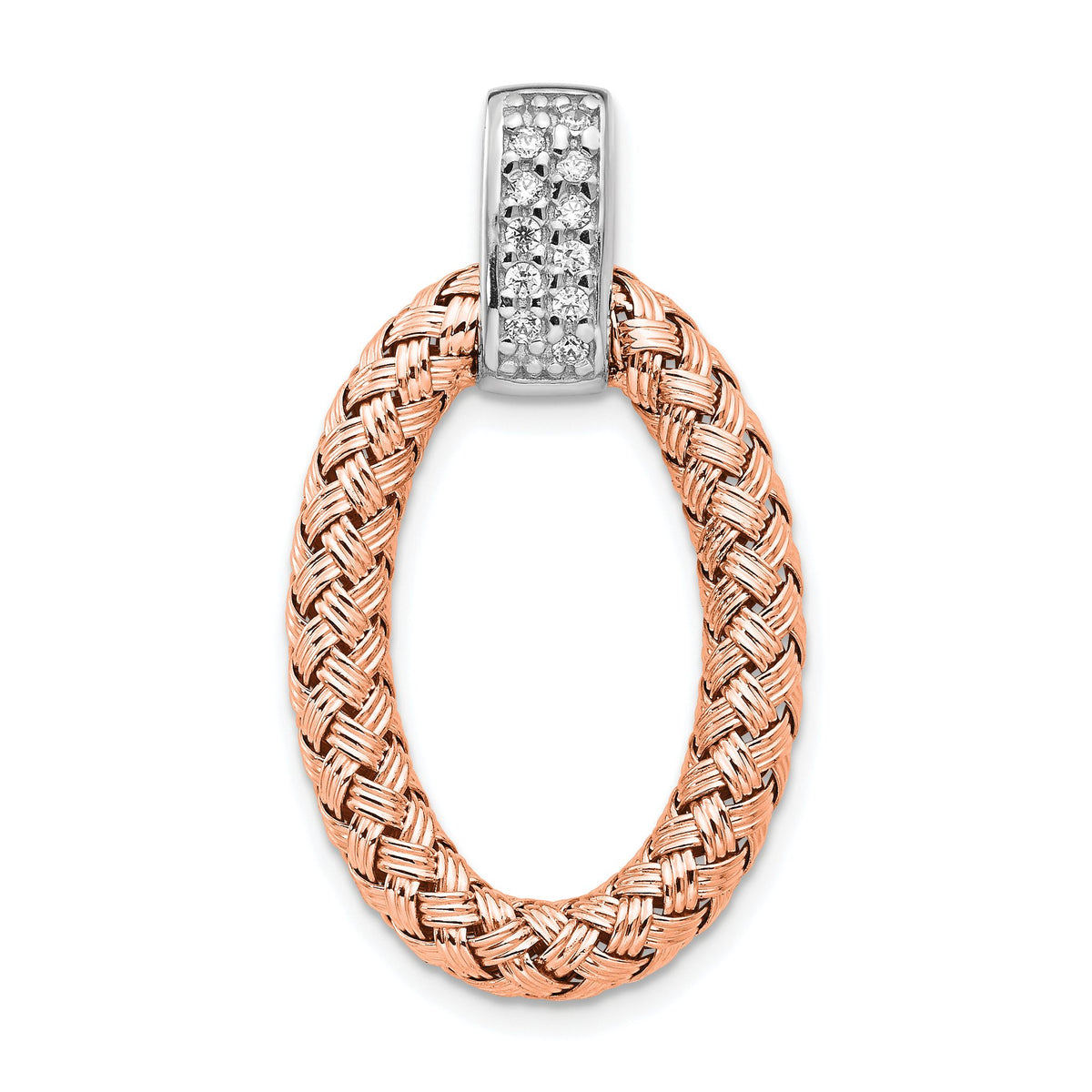Braided Oval Cubic Zirconia Pendant in Rose Gold-Plated Sterling Silver, 36mm - Sophia Jewelers Main image