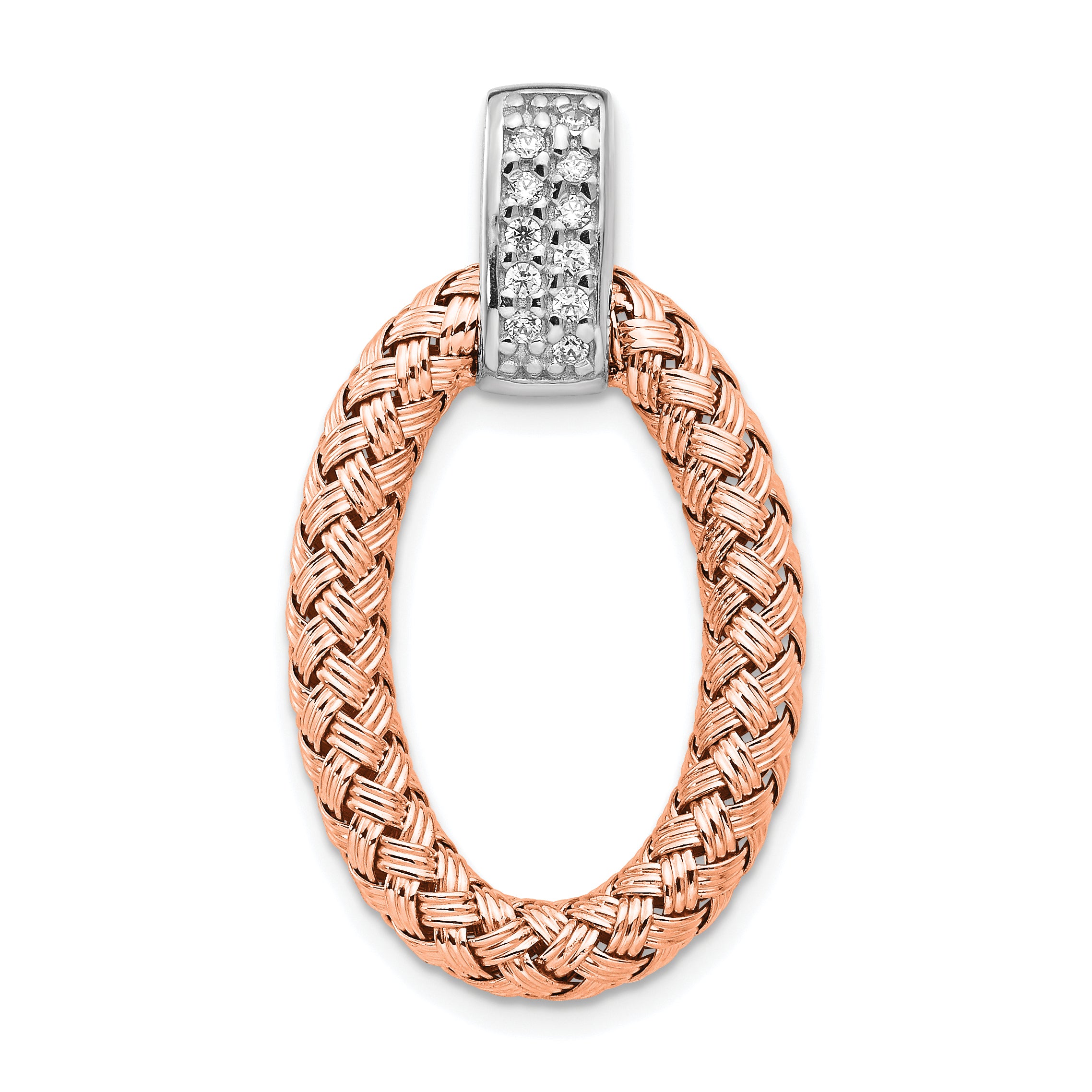 Sterling Silver RH-plate Rose Gold-plate CZ Braided Oval Pendant Main image