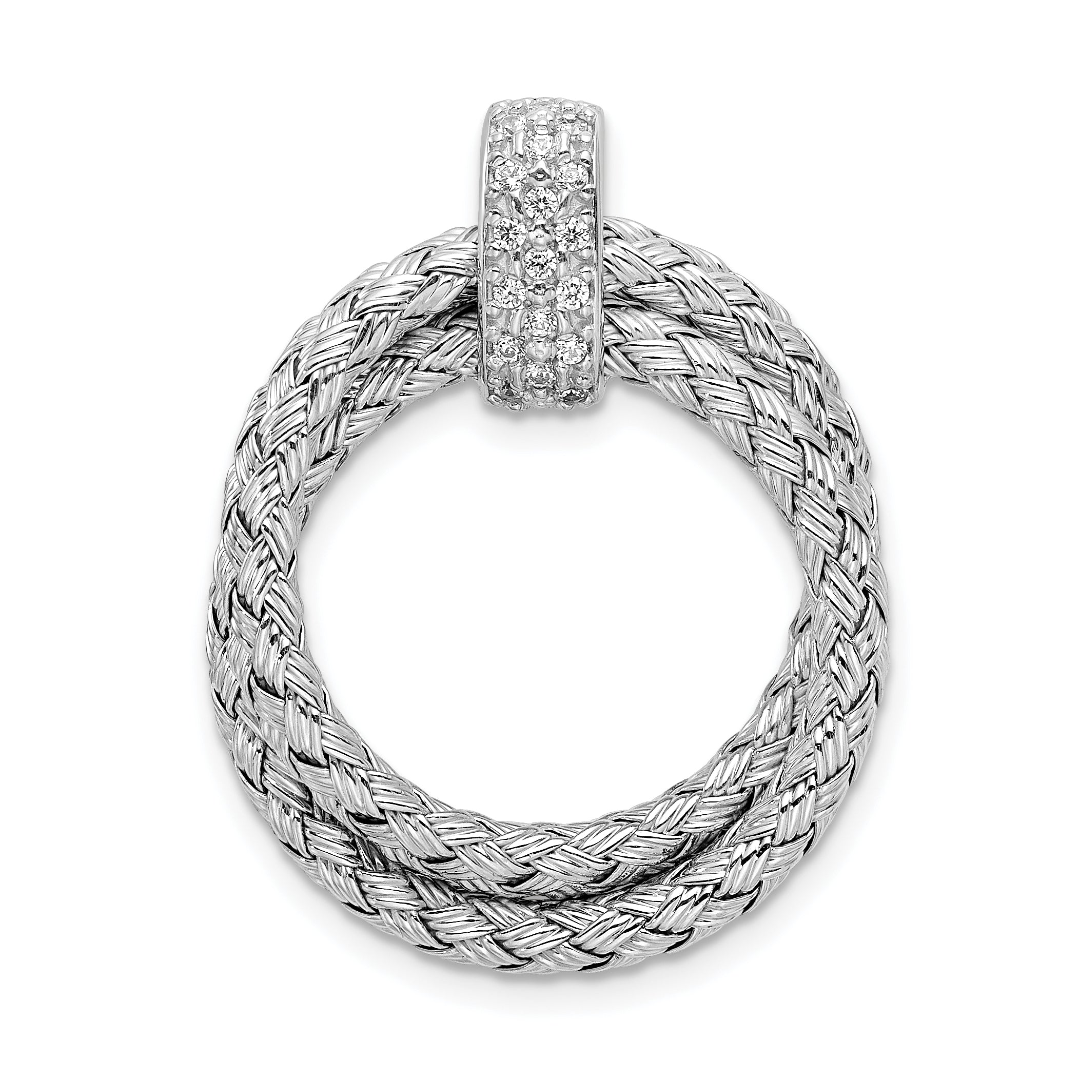 Sterling Silver RH-plated Polished with CZ Braided Pendant Main image
