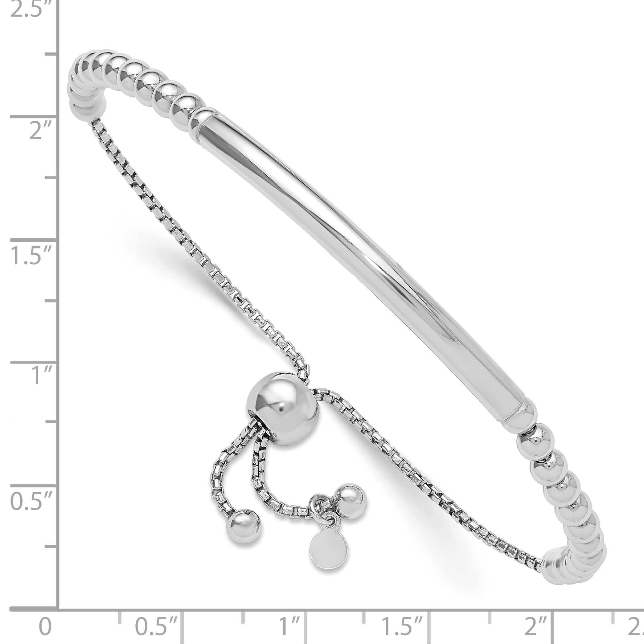 Sterling Silver RH-plated Polished Beaded Adjustable Bracelet