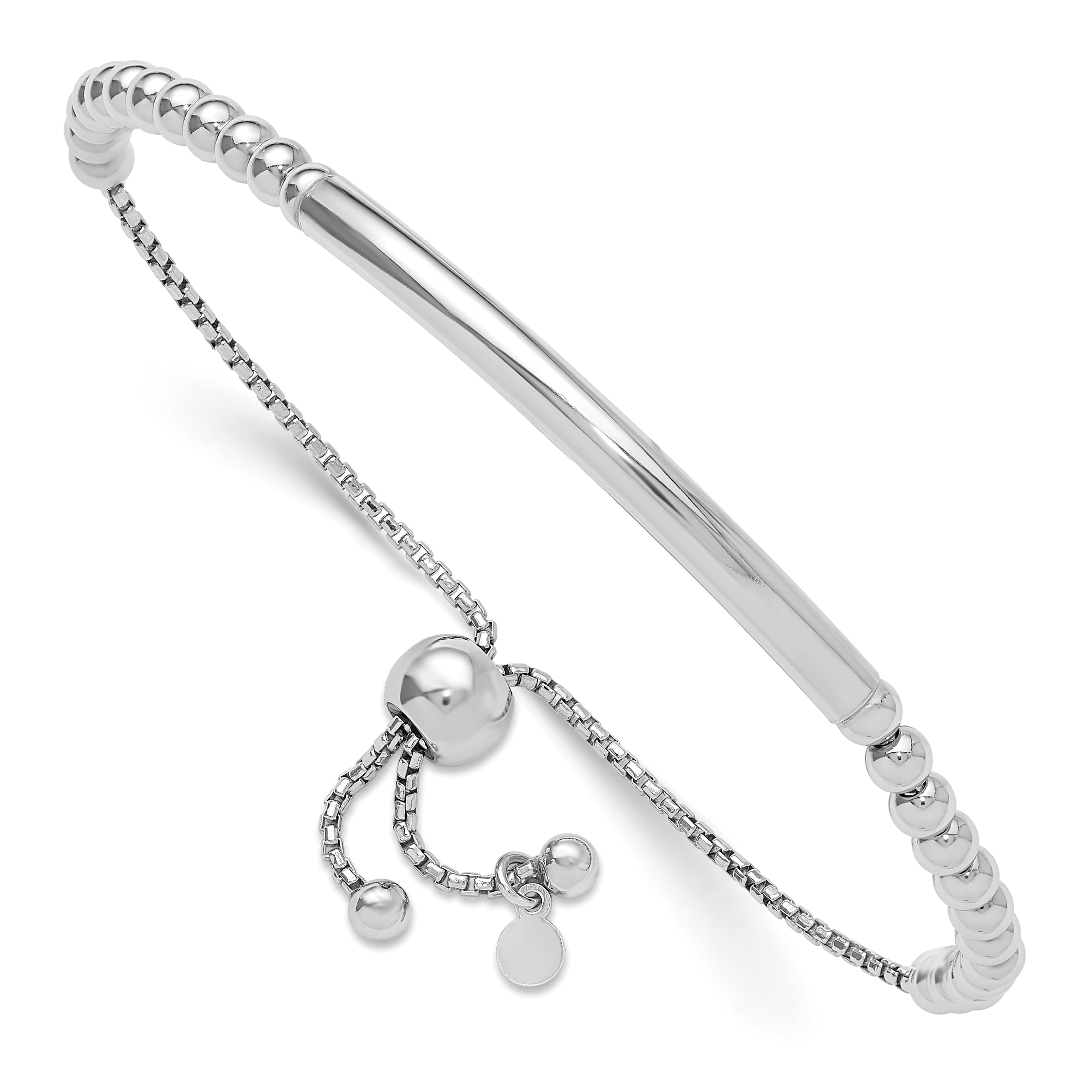Sterling Silver RH-plated Polished Beaded Adjustable Bracelet Main image