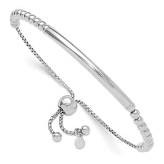Sterling Silver RH-plated Polished Beaded Adjustable Bracelet
