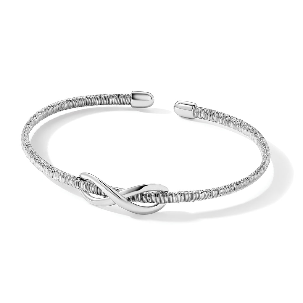 Sterling Silver & Rhodium Textured Infinity Cuff Bangle