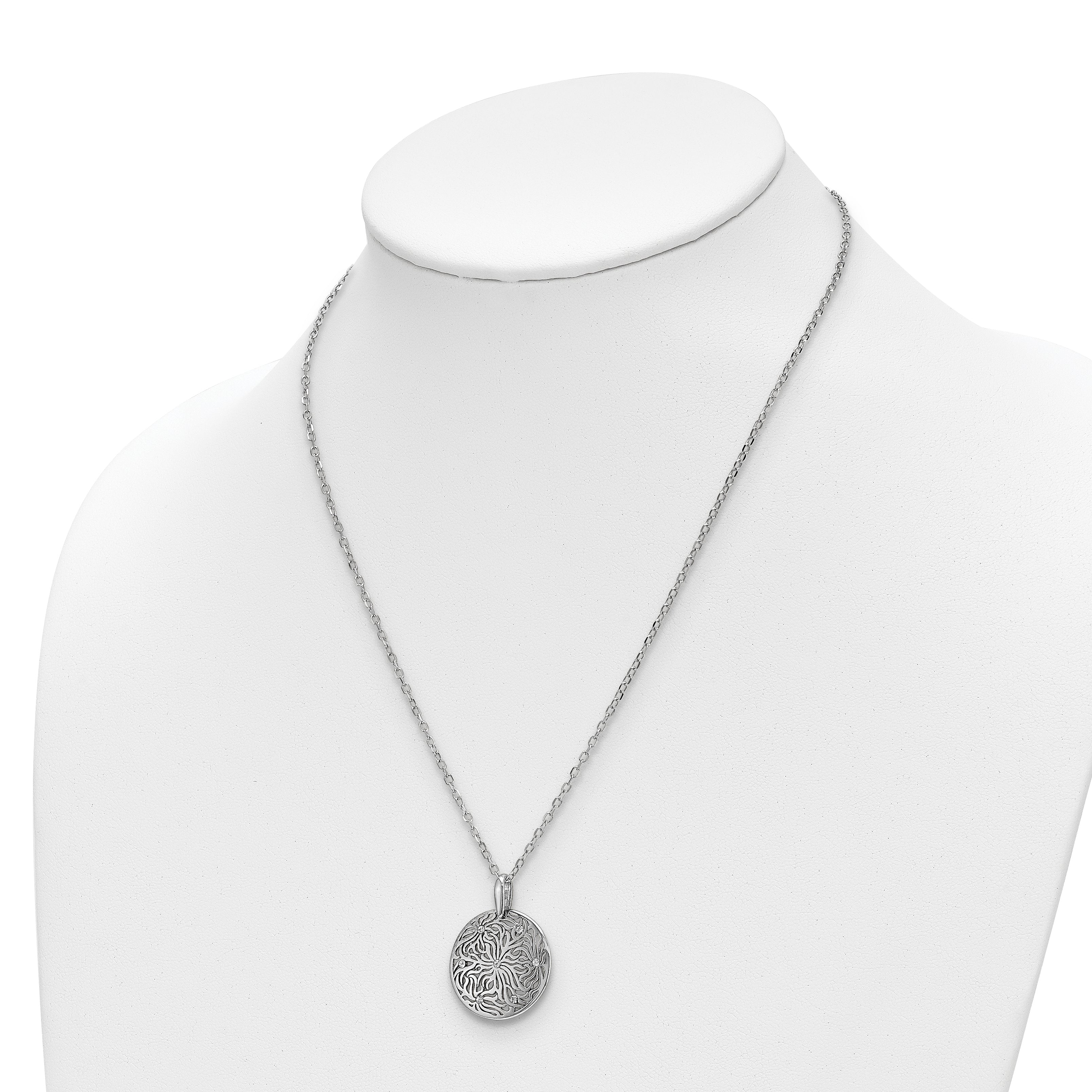 Sterling Silver Polished CZ Floral Pendant Necklace