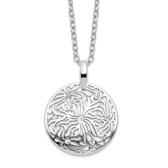 Sterling Silver Polished CZ Floral Pendant Necklace