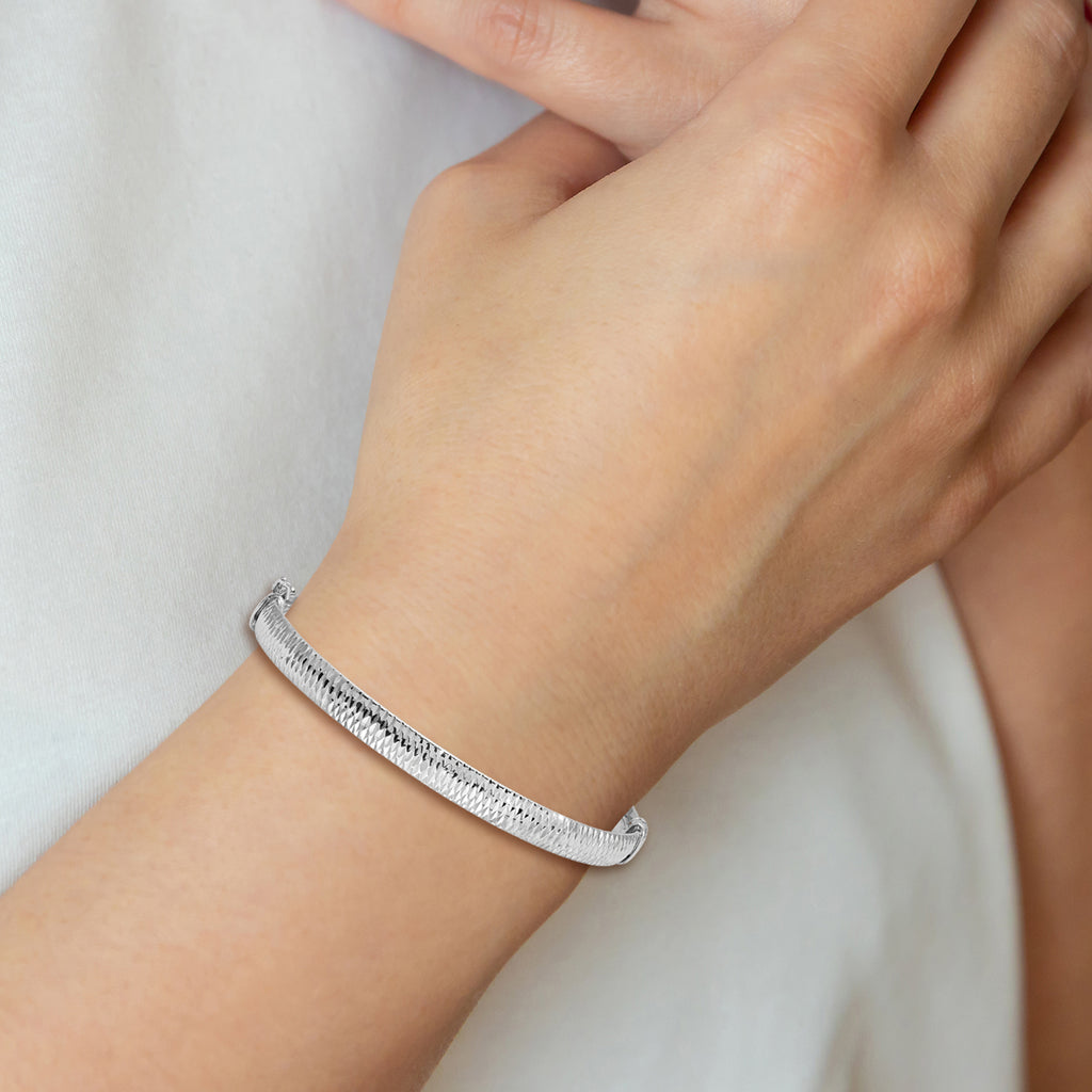 Sterling Silver RH-plated Polished & Textured Bangle