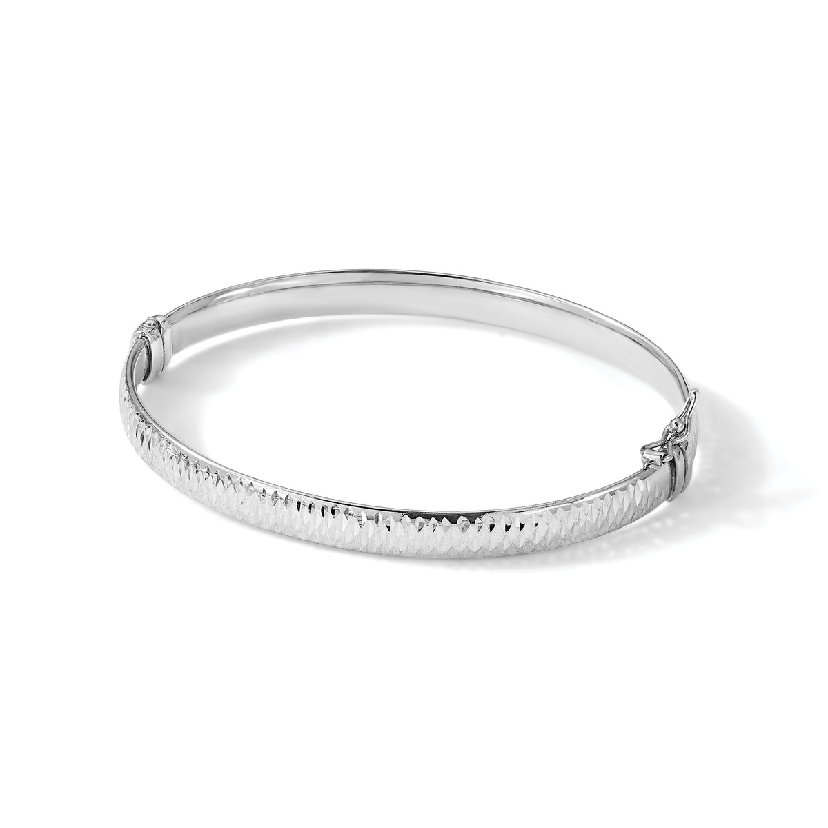 Sterling Silver RH-plated Polished & Textured Bangle