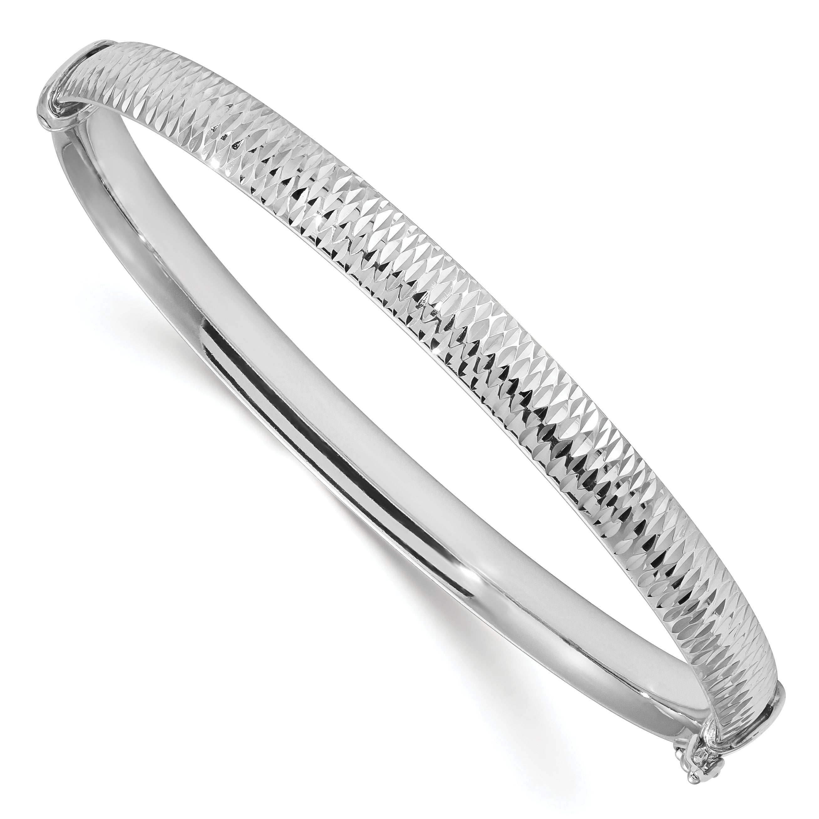 Sterling SilverRhodium-Rhodium-Plated Polished & Textured Bangle Secondary image