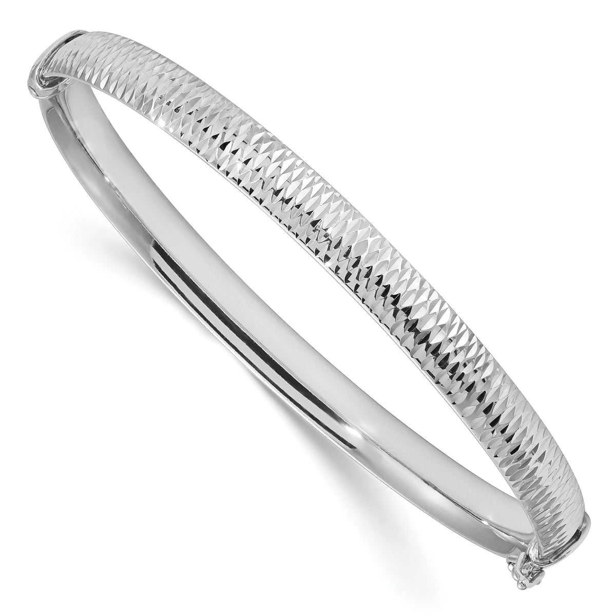 Sterling SilverRhodium-Rhodium-Plated Polished & Textured Bangle